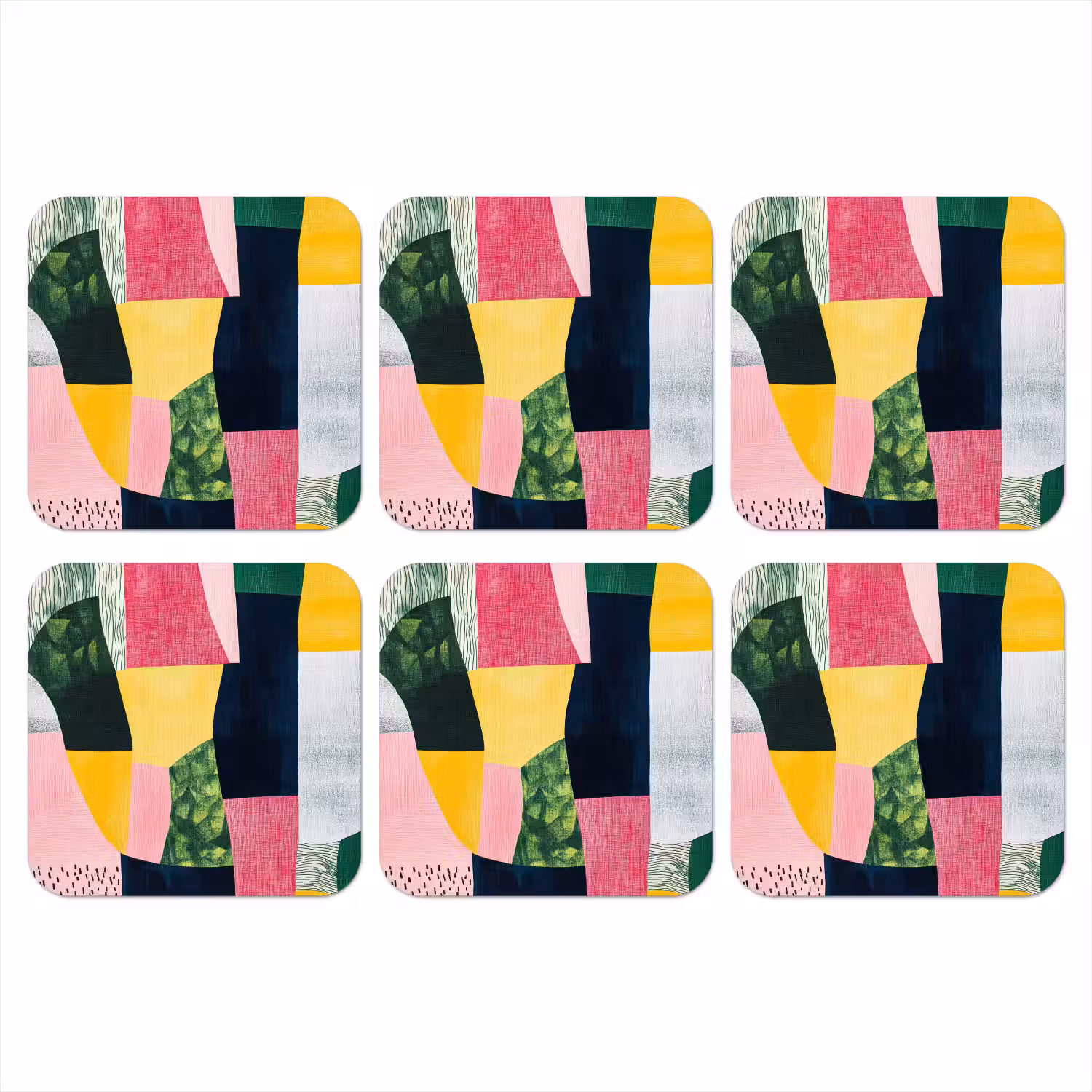 Abstract - Roze - Lappen - Vormen - Geel onderzetter kurk middel -3d