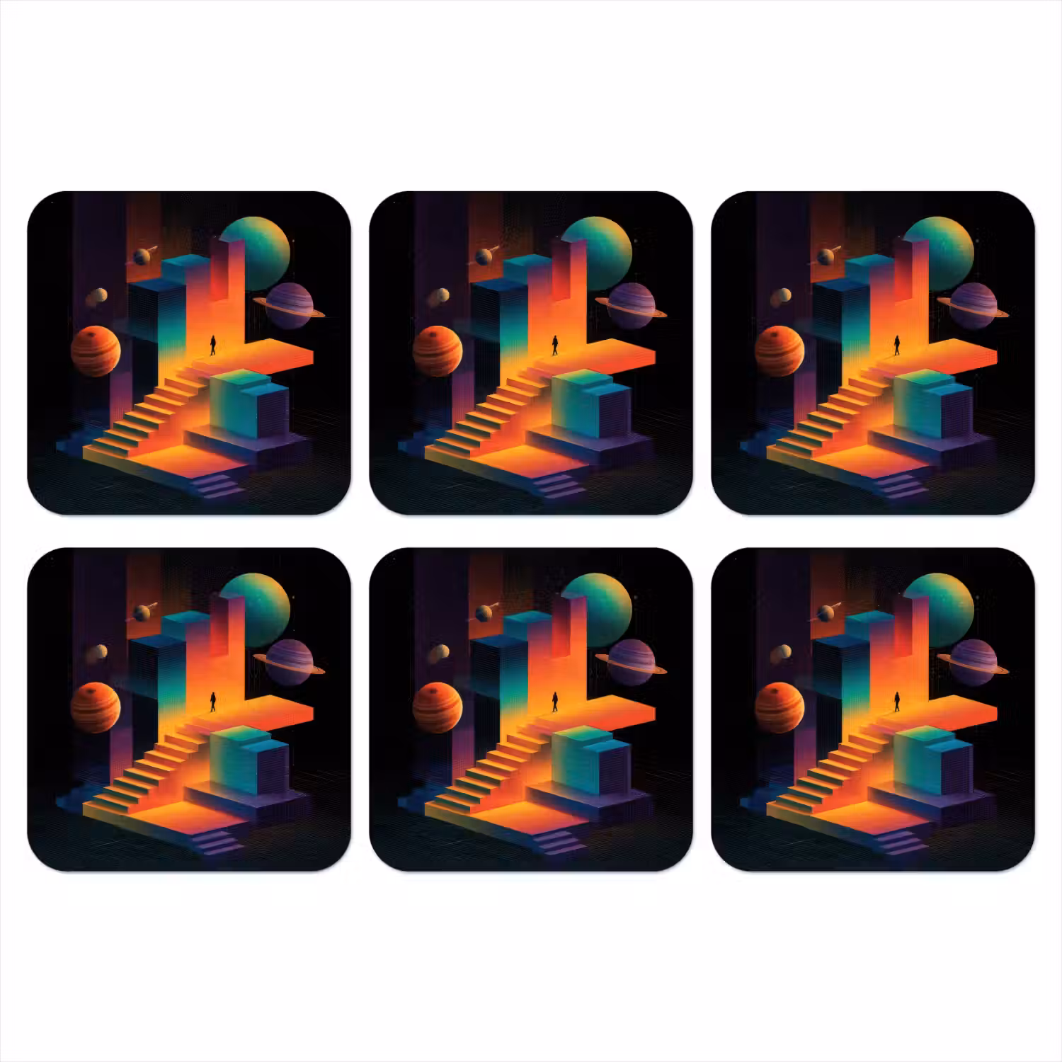 Abstract - Trappen - Mens - Planeten onderzetter kurk middel -3d