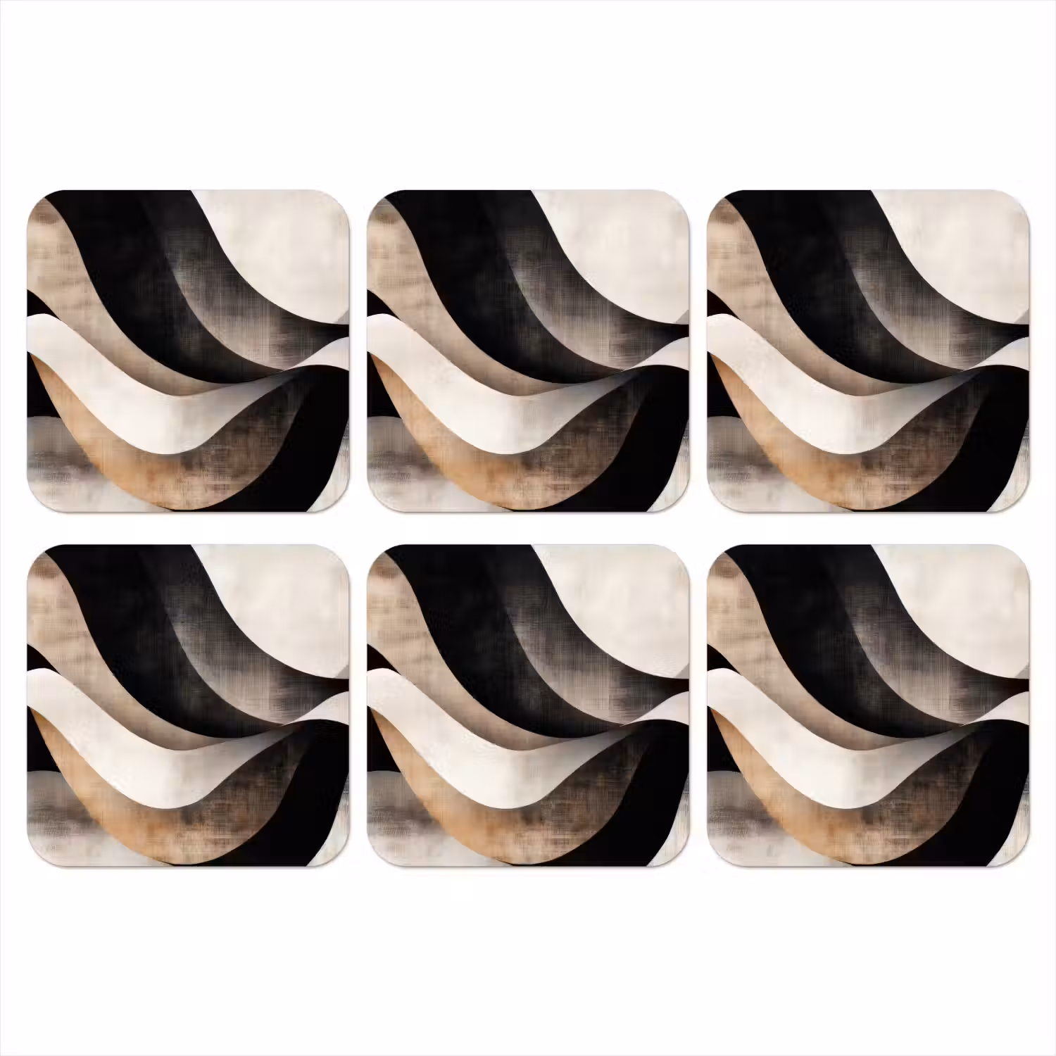 Abstract - Golven - Zwart - Verweerd onderzetter kurk middel -3d