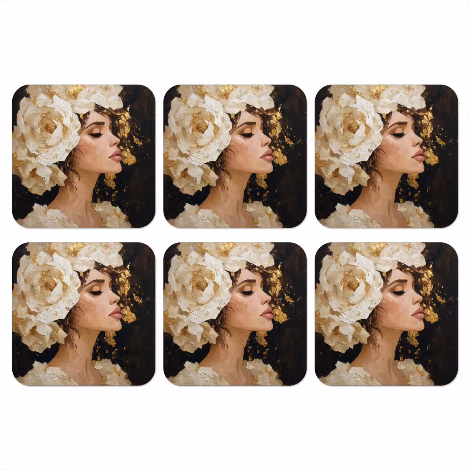 Abstract - Vrouw - Bloemen - Wit onderzetter kurk middel -3d