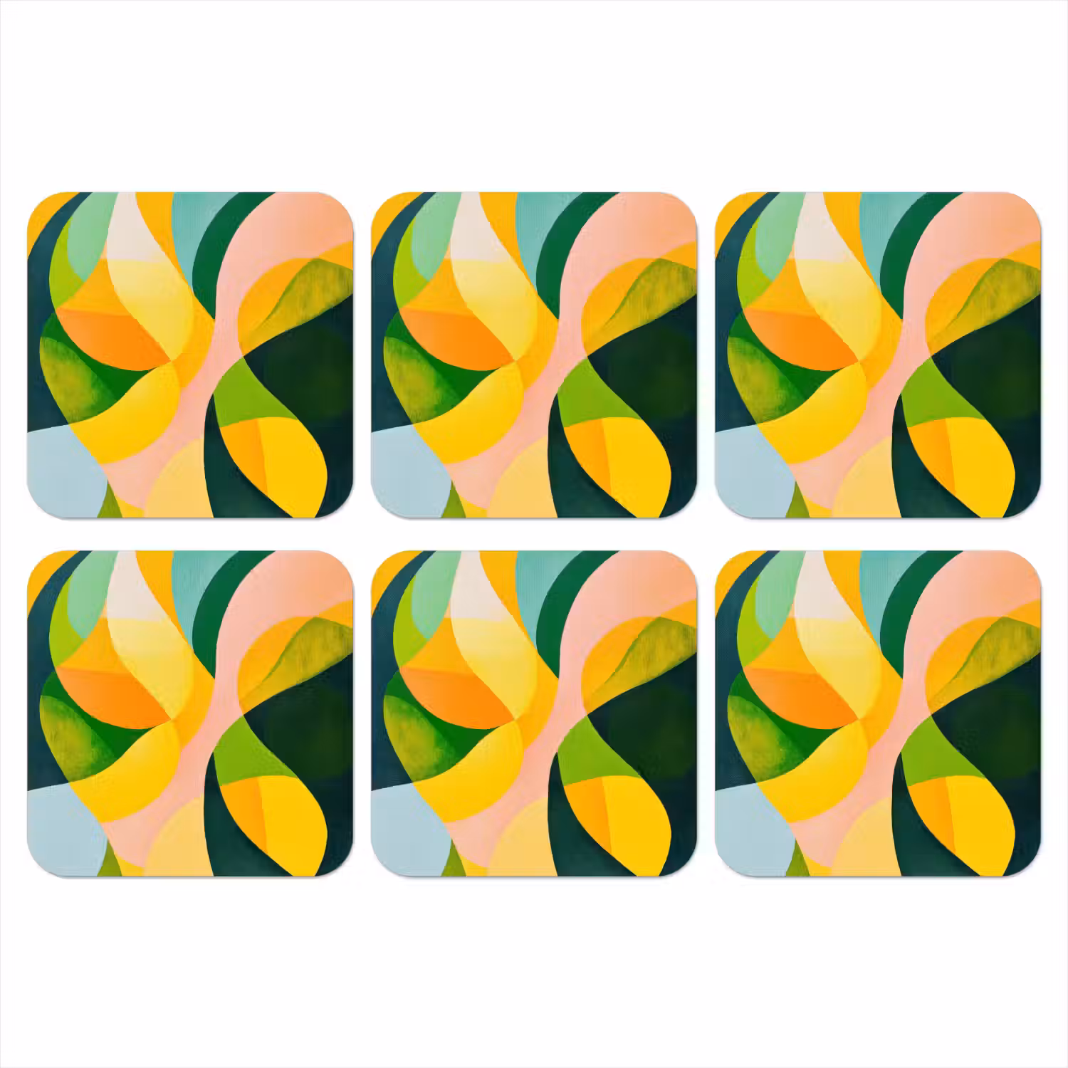 Abstract - Geel - Roze - Groen onderzetter kurk middel -3d