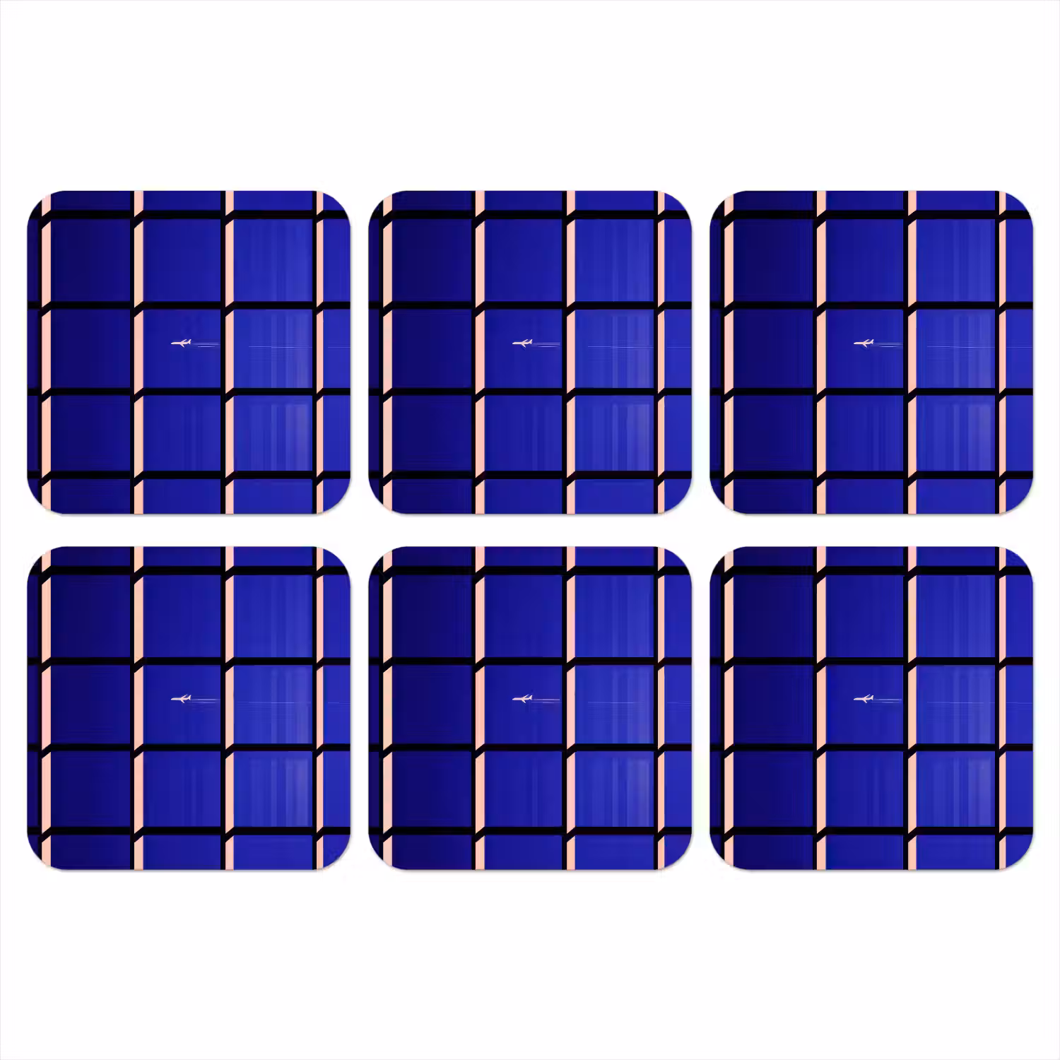 Vliegtuig - Ruiten - Blauw - Rechthoekig onderzetter kurk middel -3d