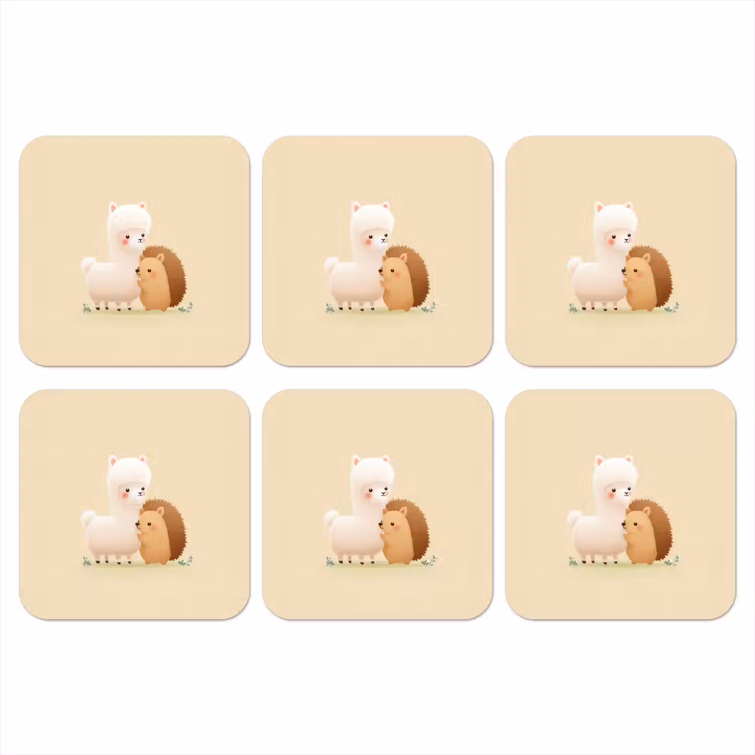 Alpaca - Egel - Bruin - Knuffelen onderzetter kurk middel -3d