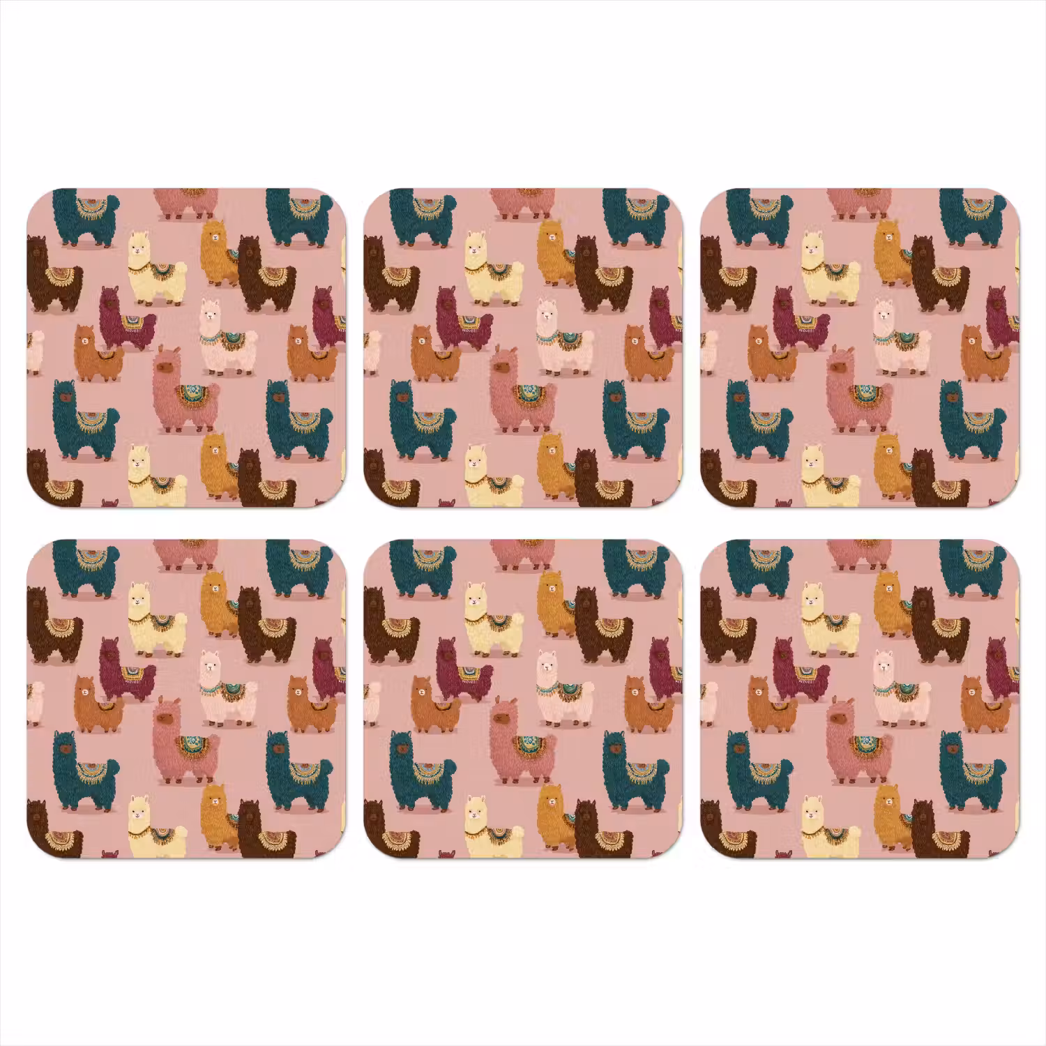 Alpaca's - Patroon - Kleurrijk onderzetter kurk middel 366 -3d