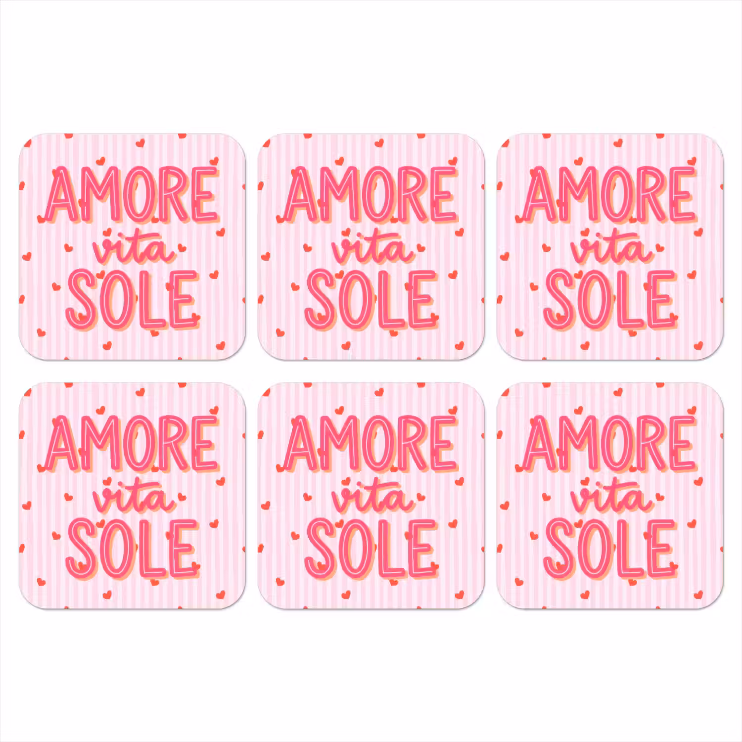 Amore vita sole - Roze - Hartjes onderzetter kurk middel -3d