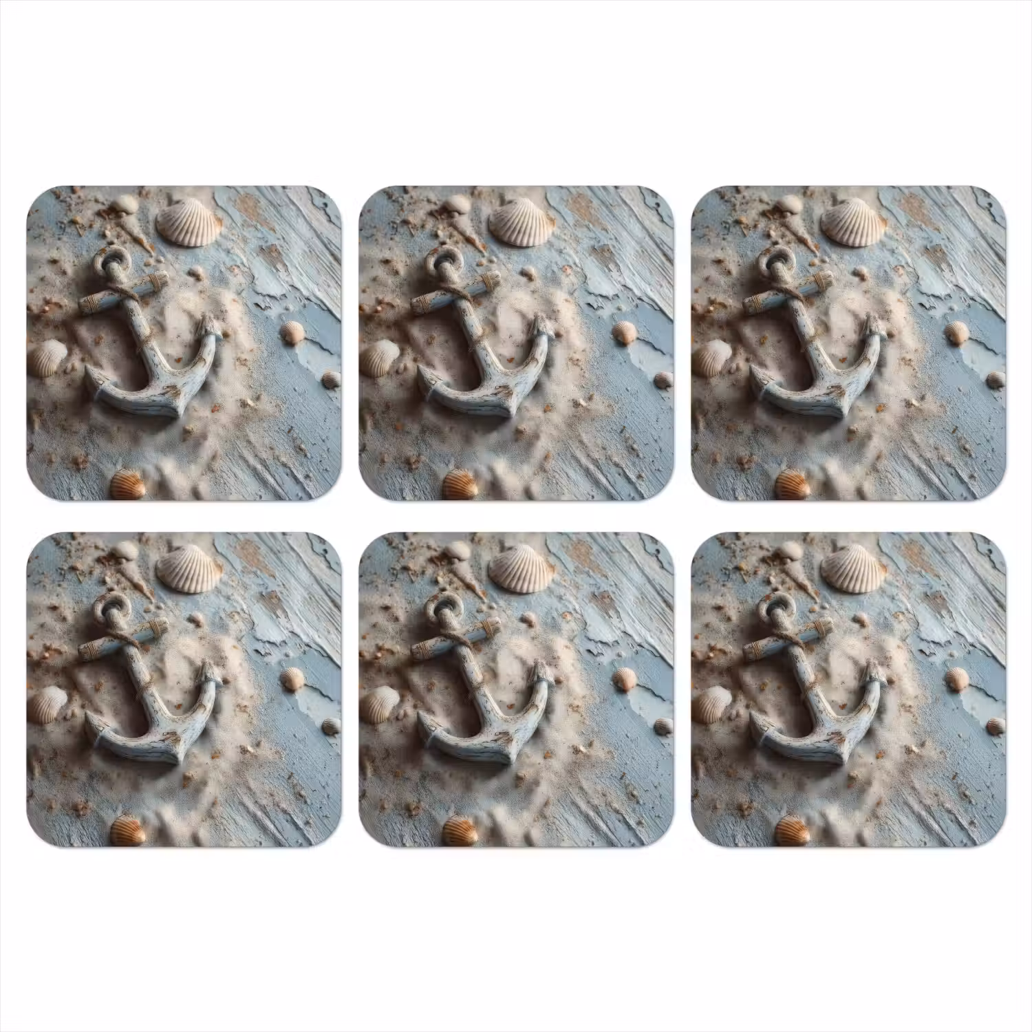 Anker - Hout - Schelpen - Zand onderzetter kurk middel -3d
