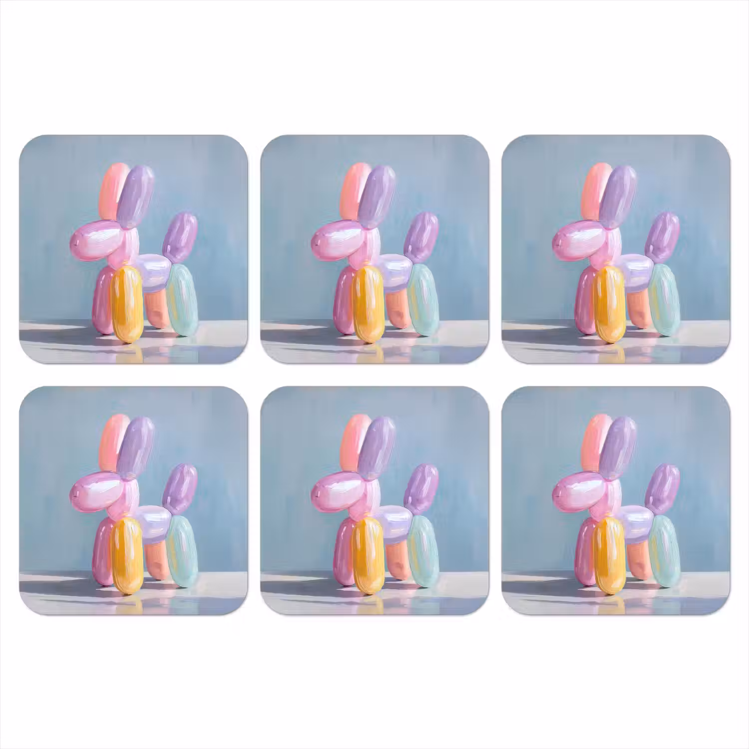 Dier - Ballon - Pasteltinten - Glanzend onderzetter kurk middel -3d