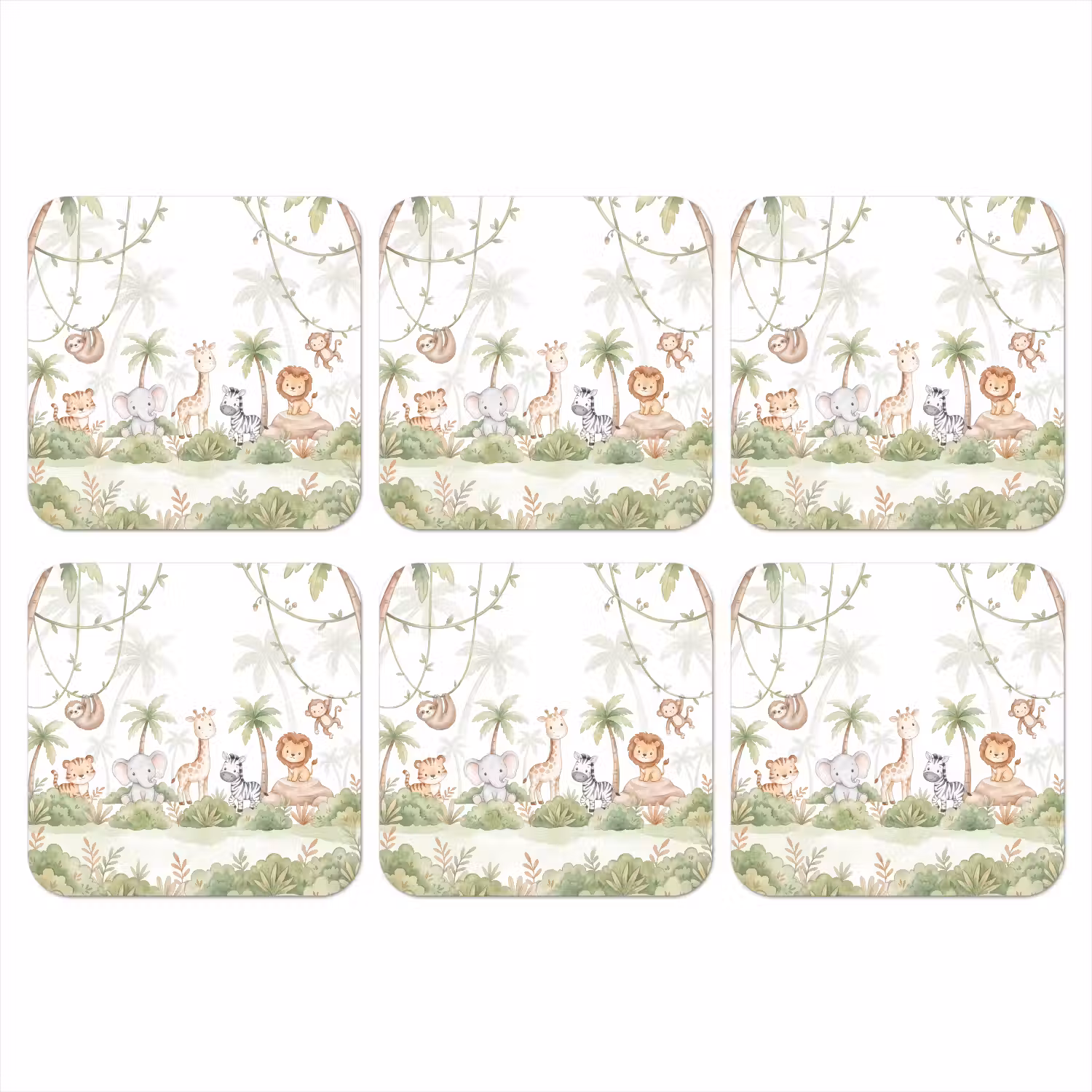 Dieren - Jungle - Pastel onderzetter kurk middel -3d