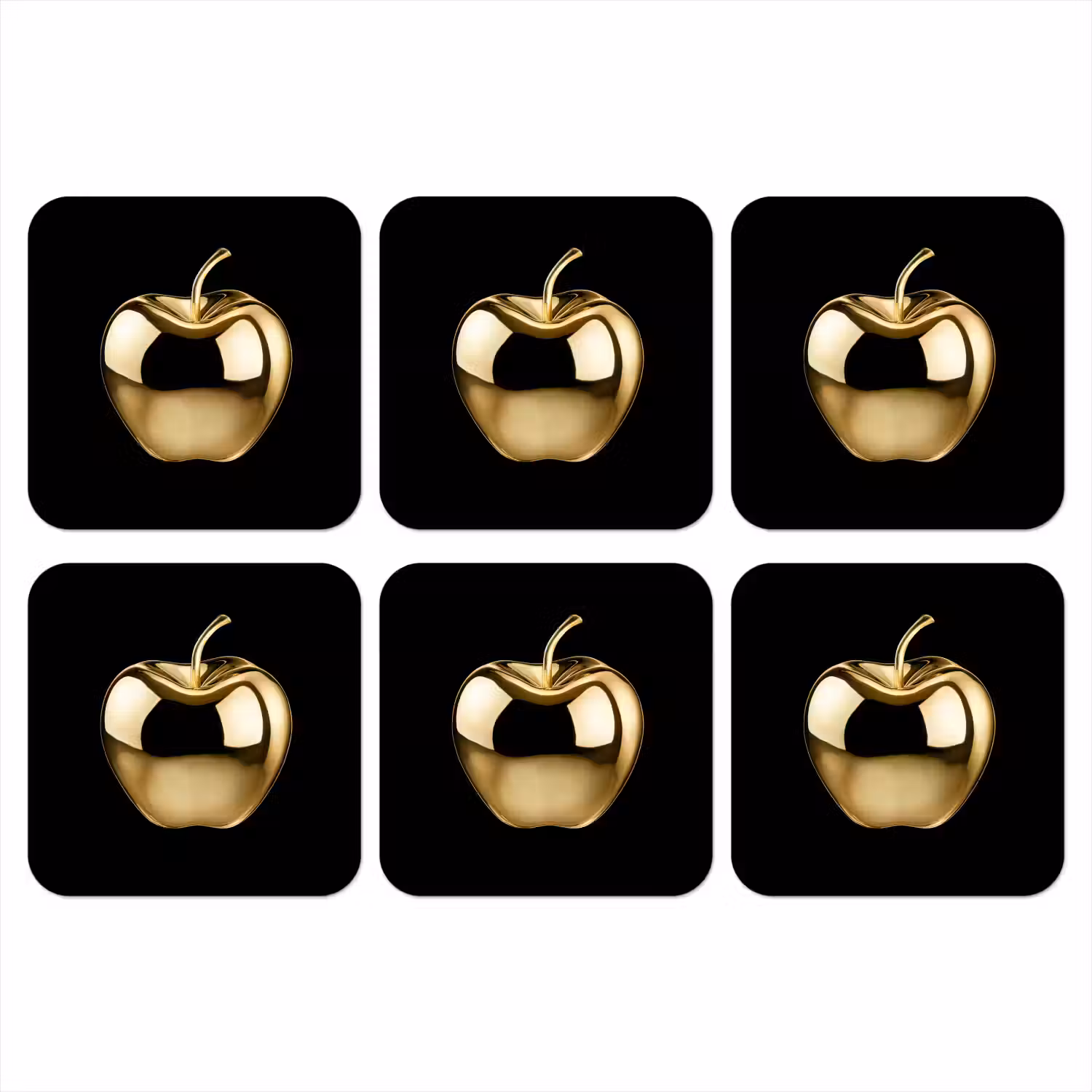 Appel - Goud - Chrome - Zwart onderzetter kurk middel -3d