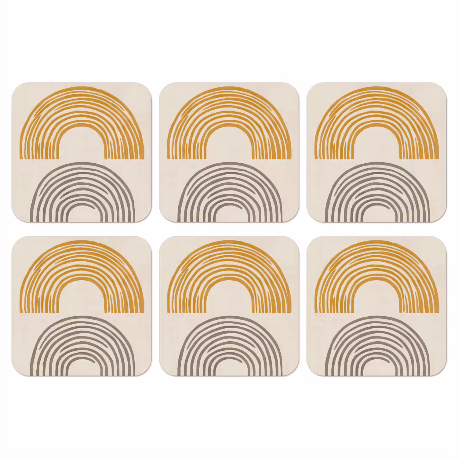 Bogen - Lijnen - Oranje - Minimalistisch onderzetter kurk middel -3d