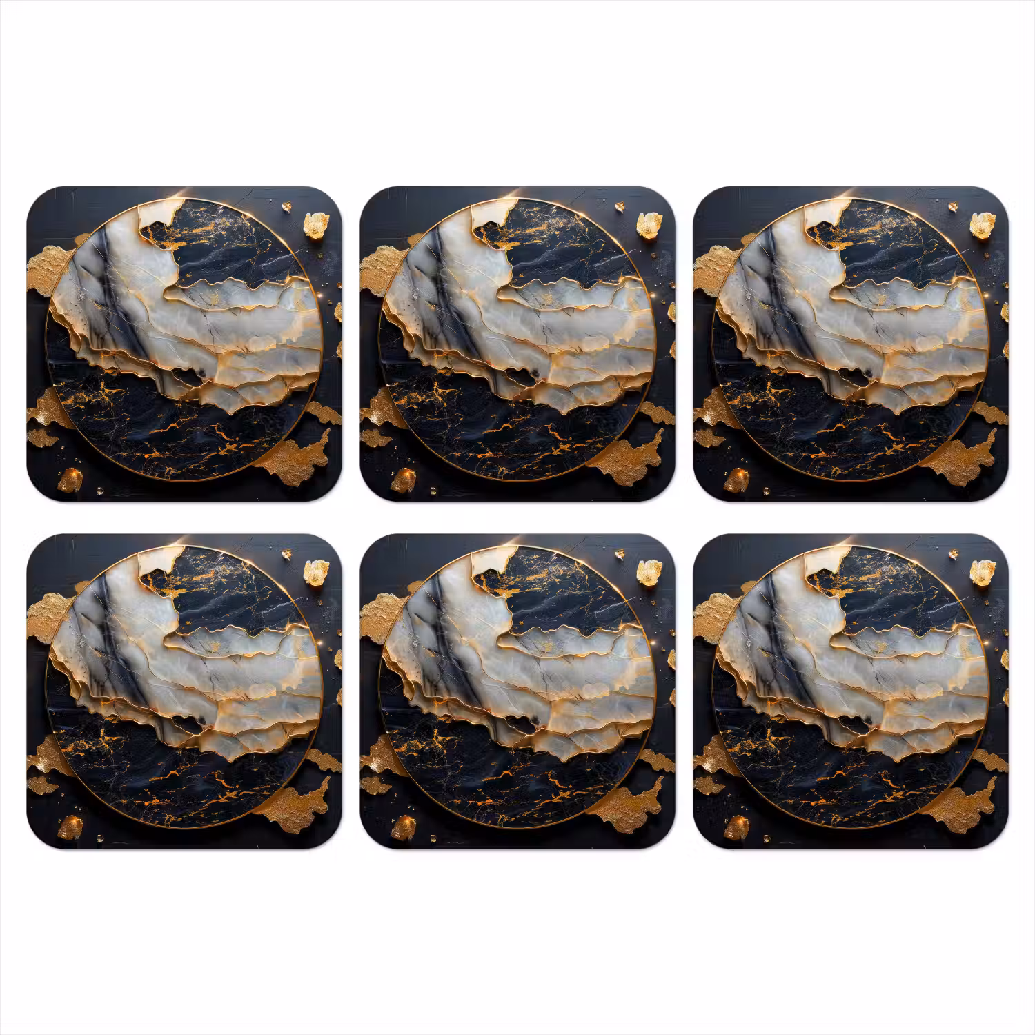 Kunst - Goud - Zwart - Modern - Abstract onderzetter kurk middel -3d