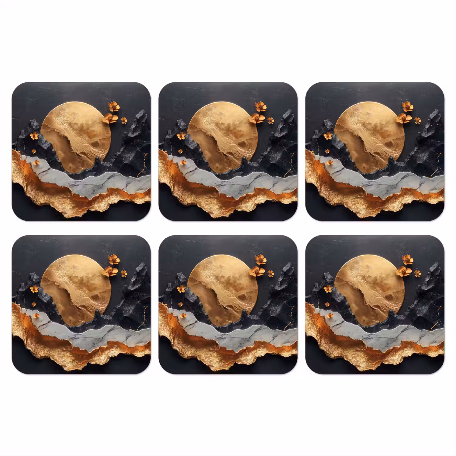 Kunst - Goud - Modern - Abstract onderzetter kurk middel -3d