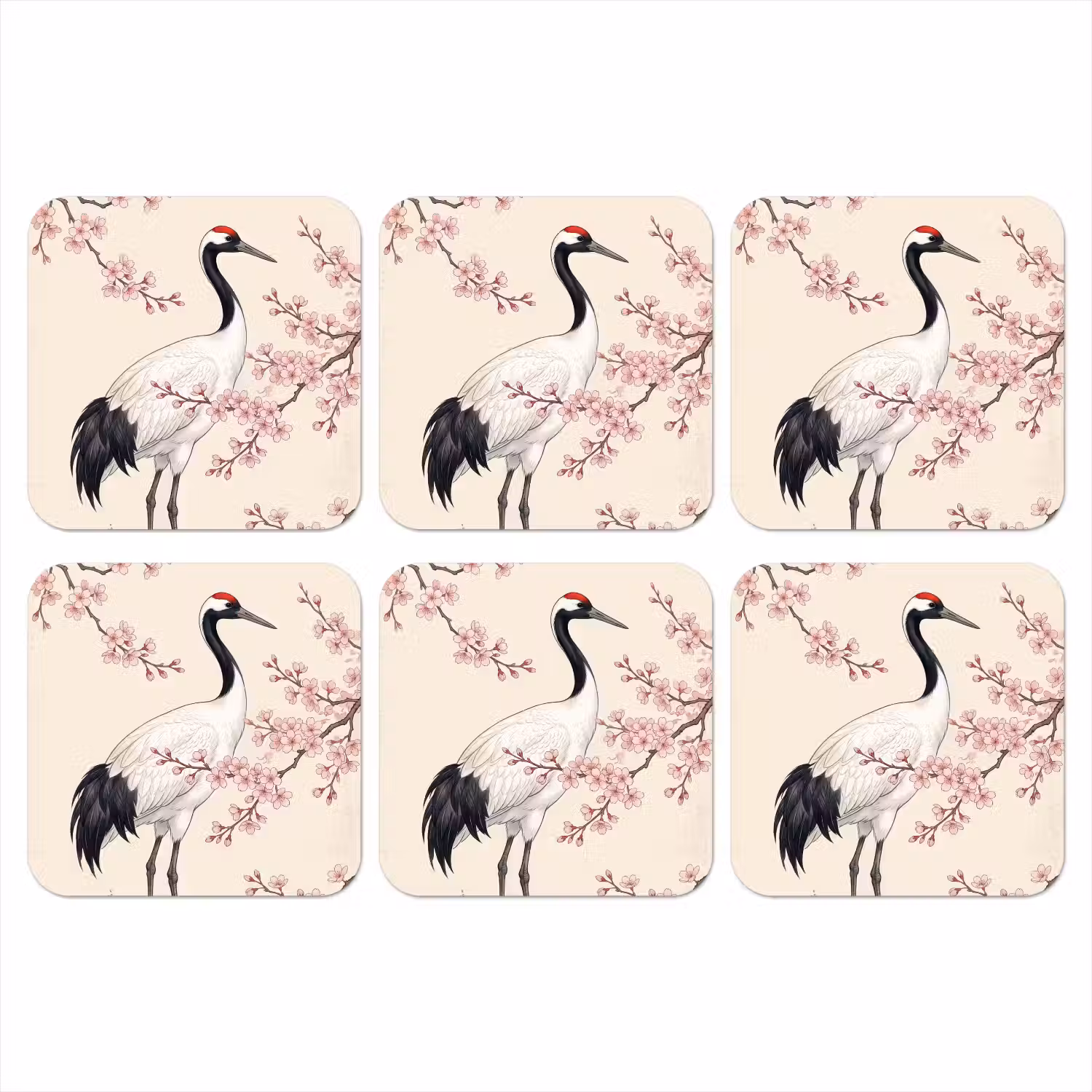 Aziatisch - Kraanvogel - Beige onderzetter kurk middel -3d