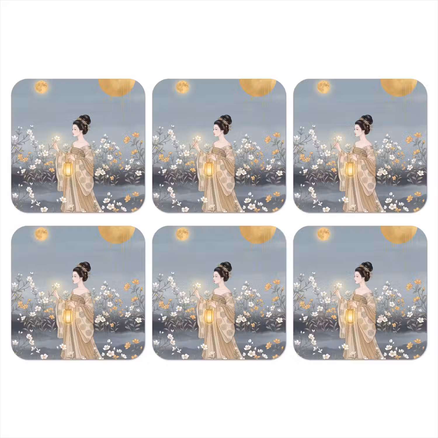 Aziatisch - Vrouw - Kimono onderzetter kurk middel -3d