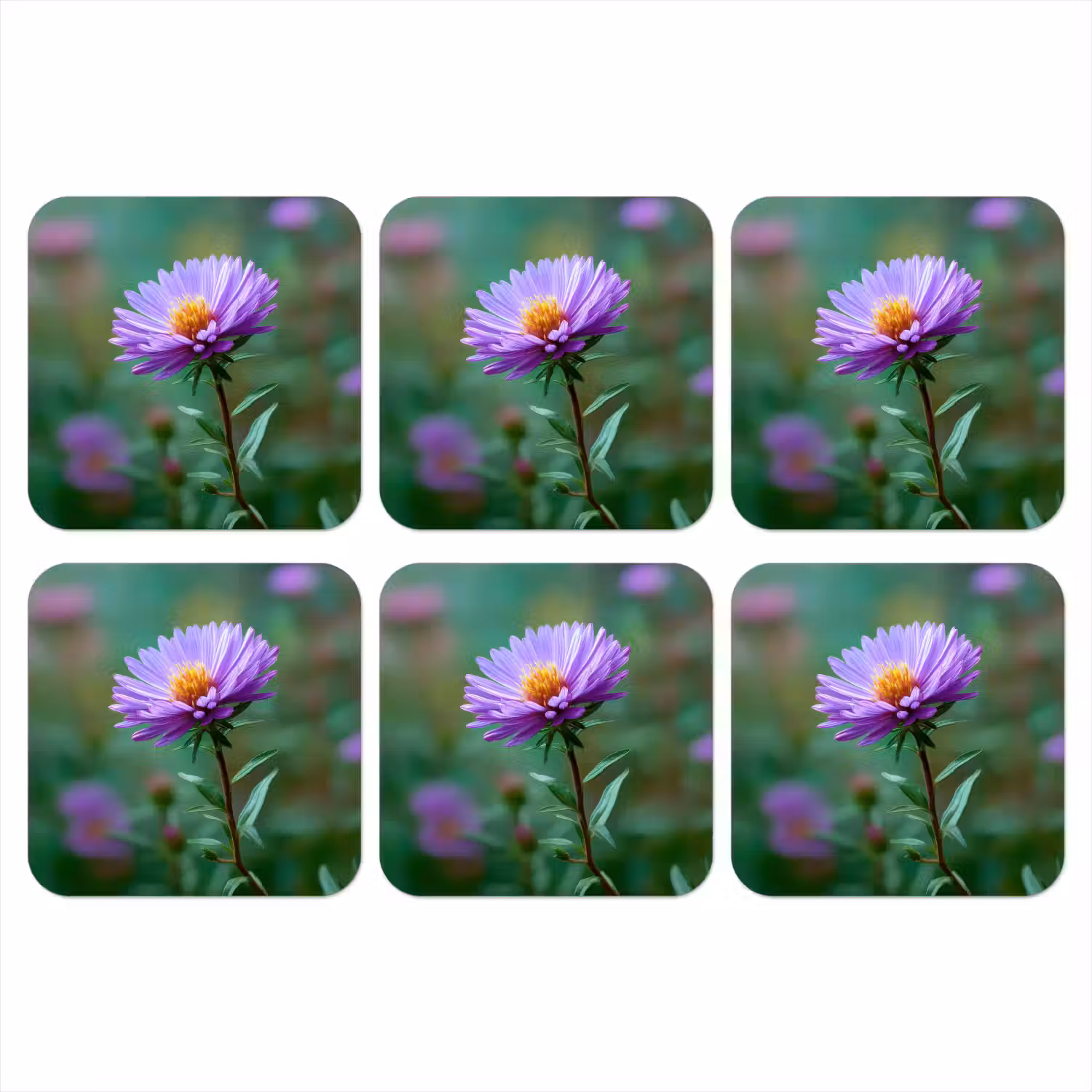 Aster - Paars - Bloem - Blaadjes onderzetter kurk middel -3d
