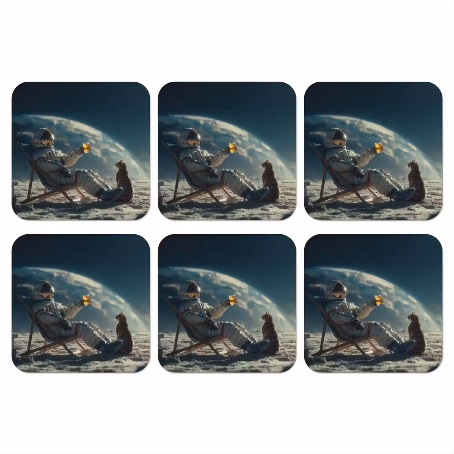 Astronaut - Kat - Glas - Stoel onderzetter kurk middel -3d