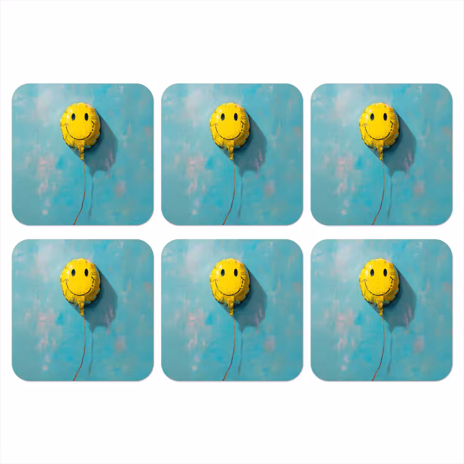 Ballon - Geel - Smiley onderzetter kurk middel -3d