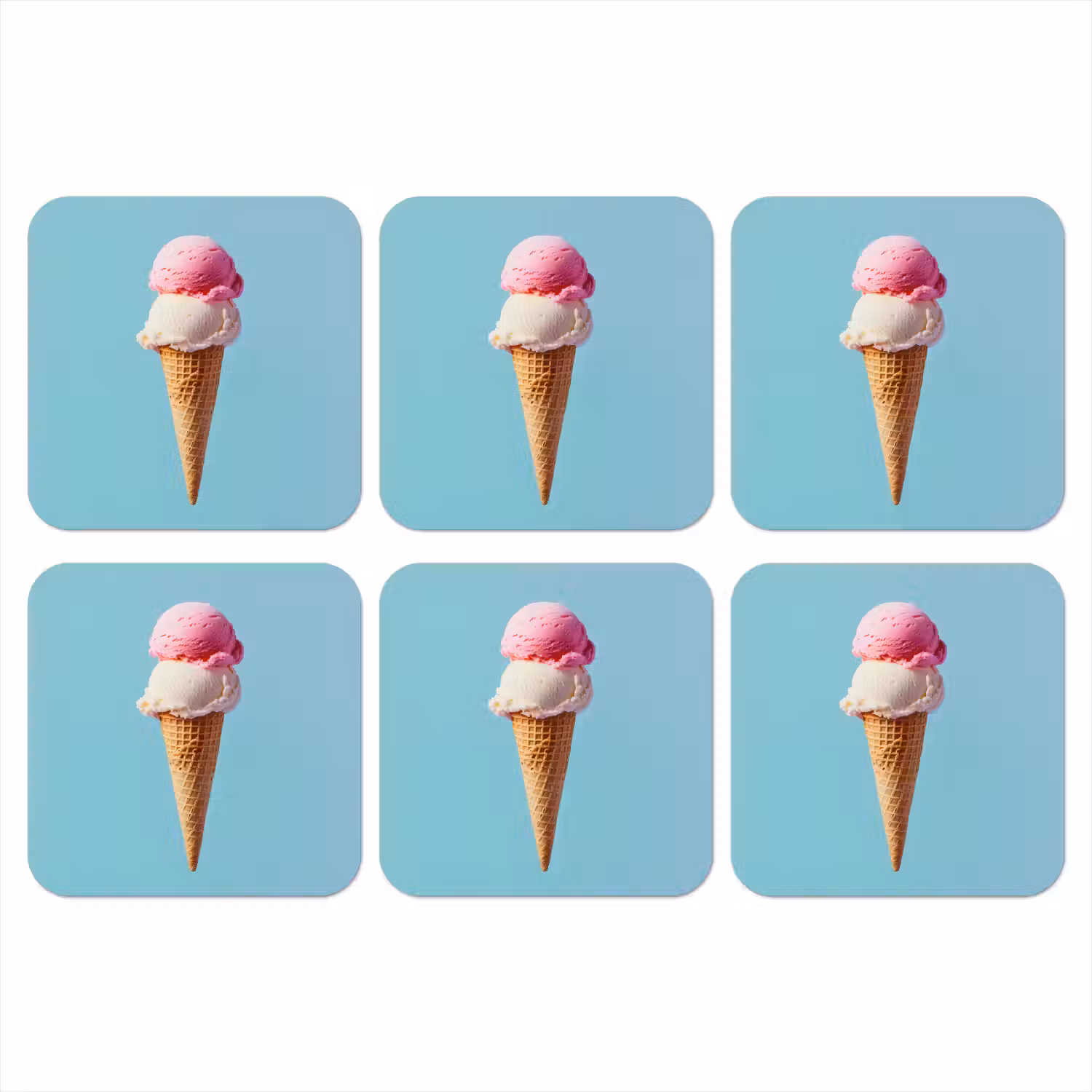 Bolletjes - Schepijs - Hoorntje - Blauw onderzetter kurk middel -3d
