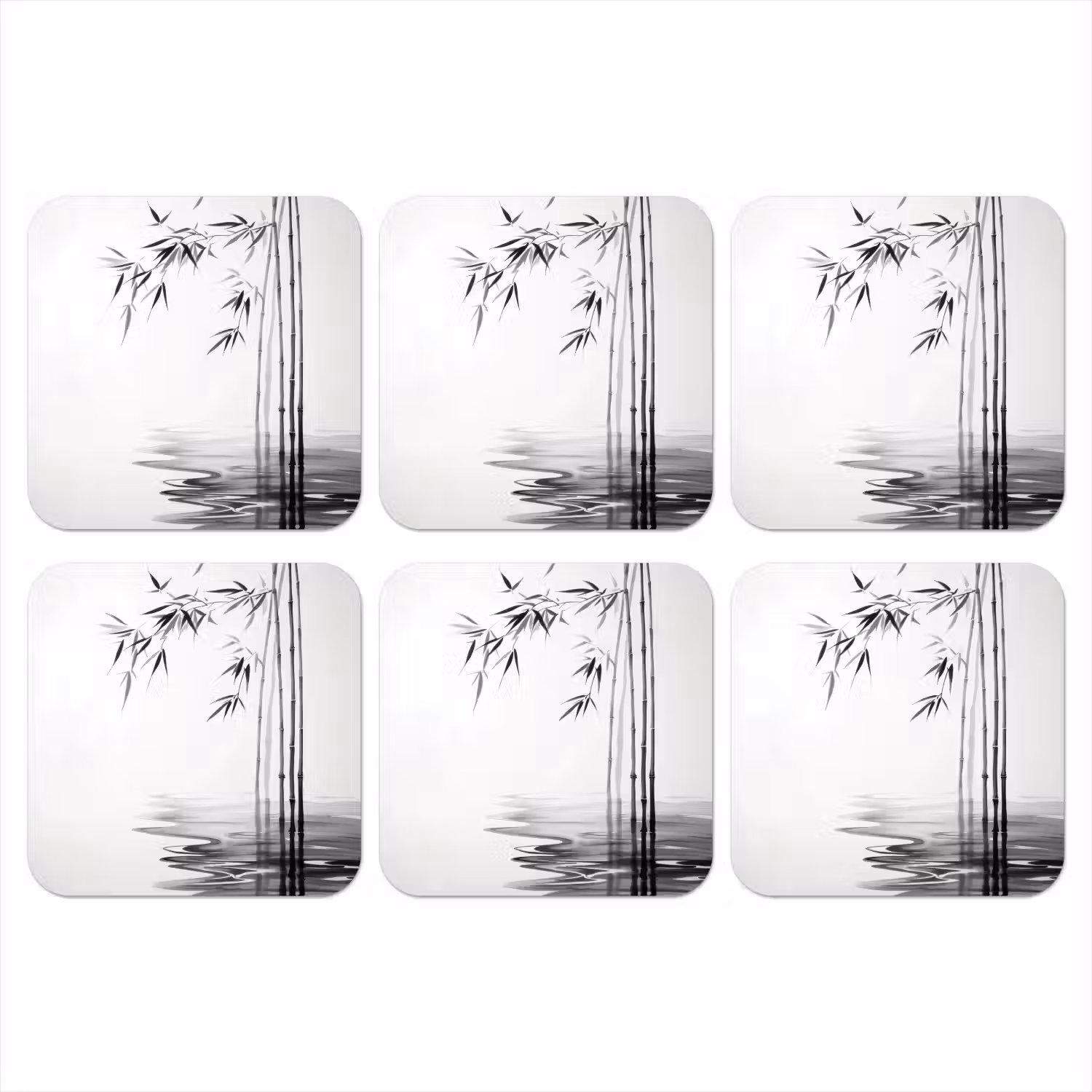 Bamboestammen - Water - Minimalistisch - Wit onderzetter kurk middel -3d