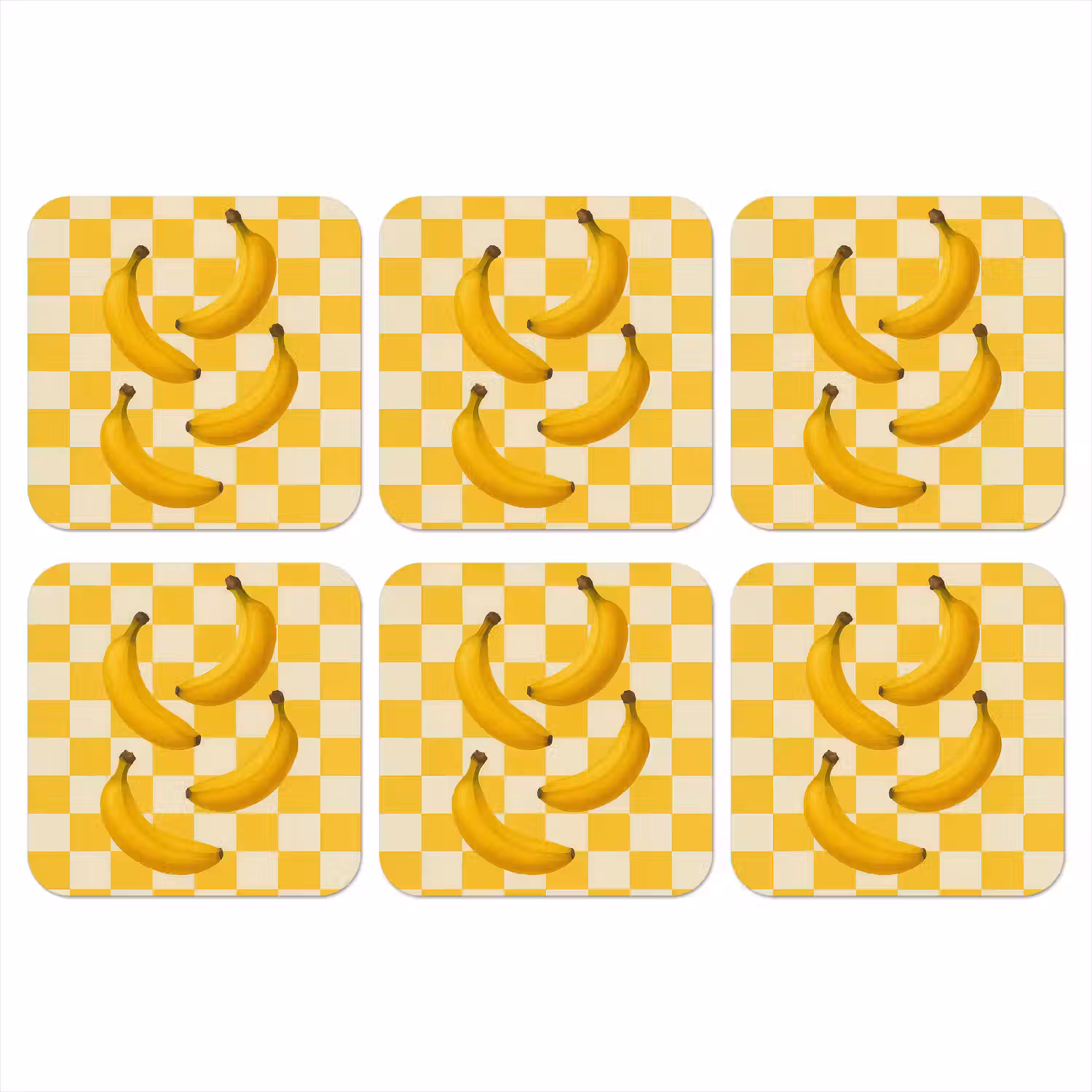 Bananen - Geel - Geblokt onderzetter kurk middel -3d