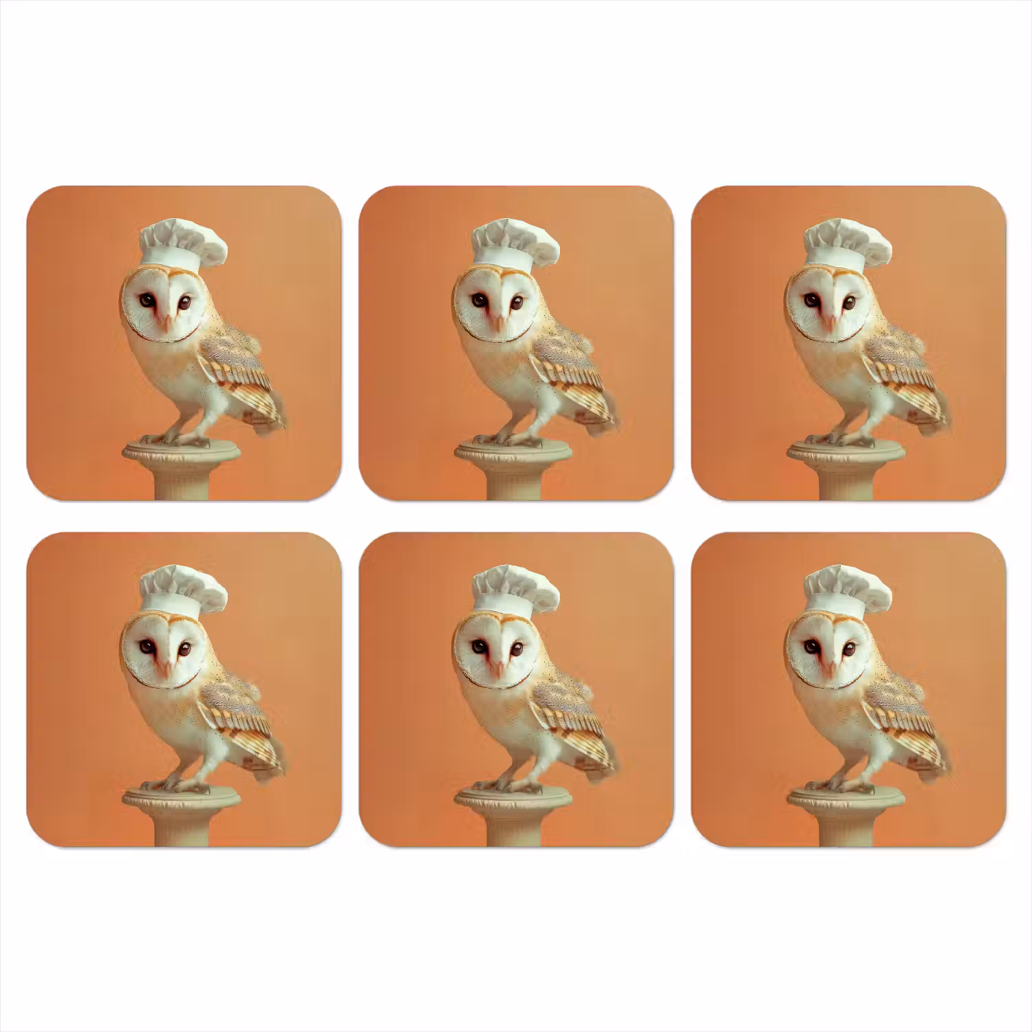 Kerkuil - Koksmuts - Oranje - Vogel onderzetter kurk middel -3d