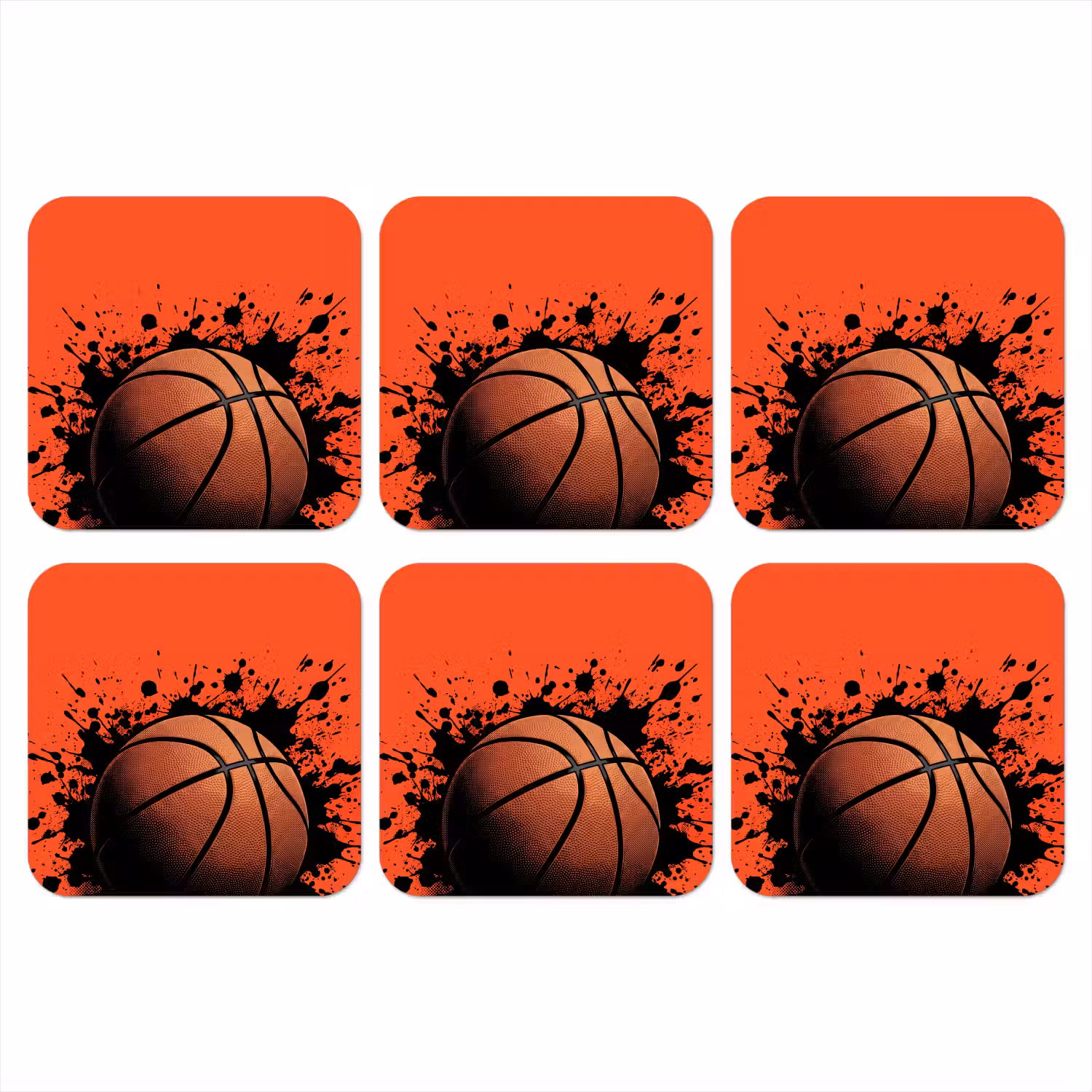 Basketbal - Verf - Sport - Oranje onderzetter kurk middel -3d