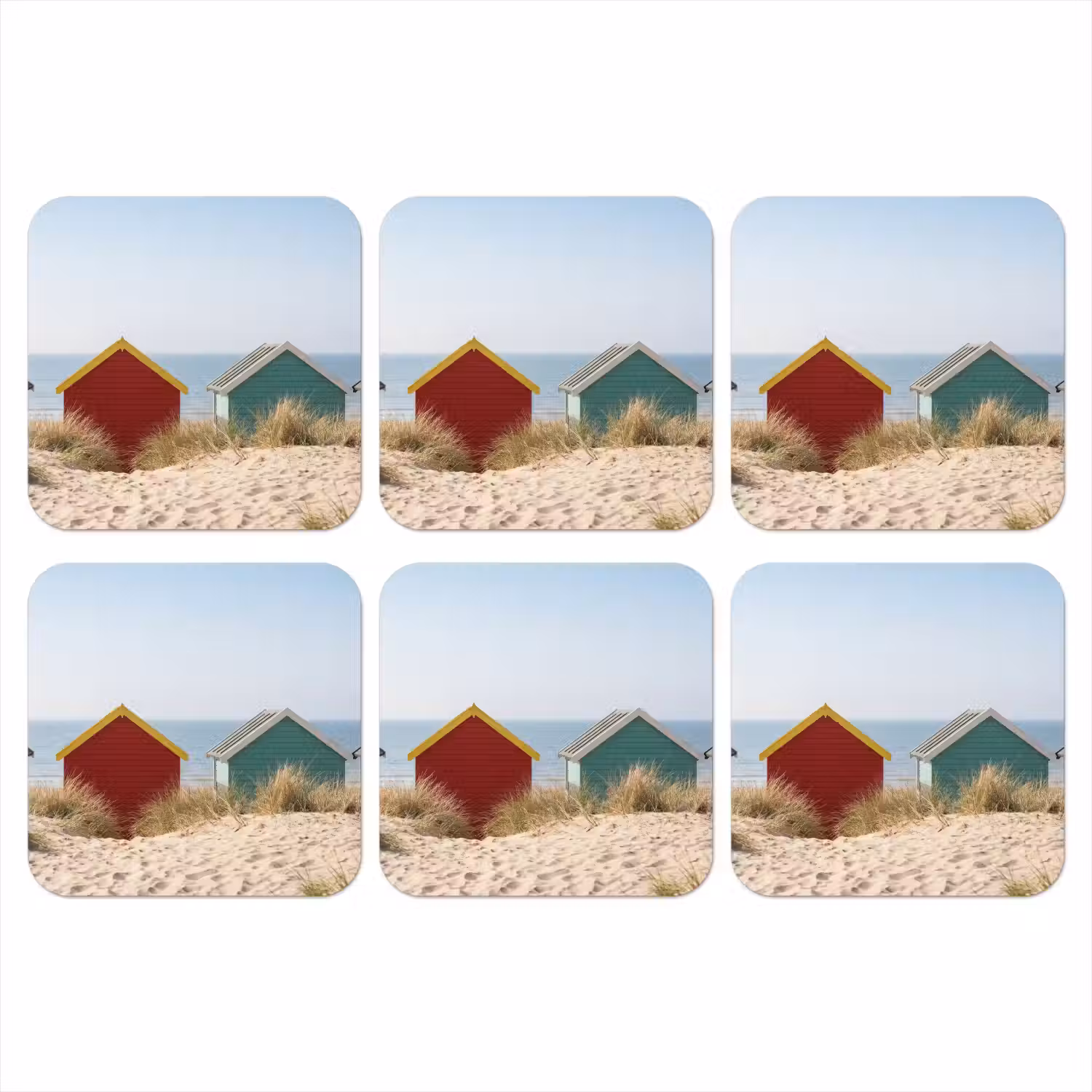 Strand - Huisjes - Kleurrijk - Duinen onderzetter kurk middel -3d