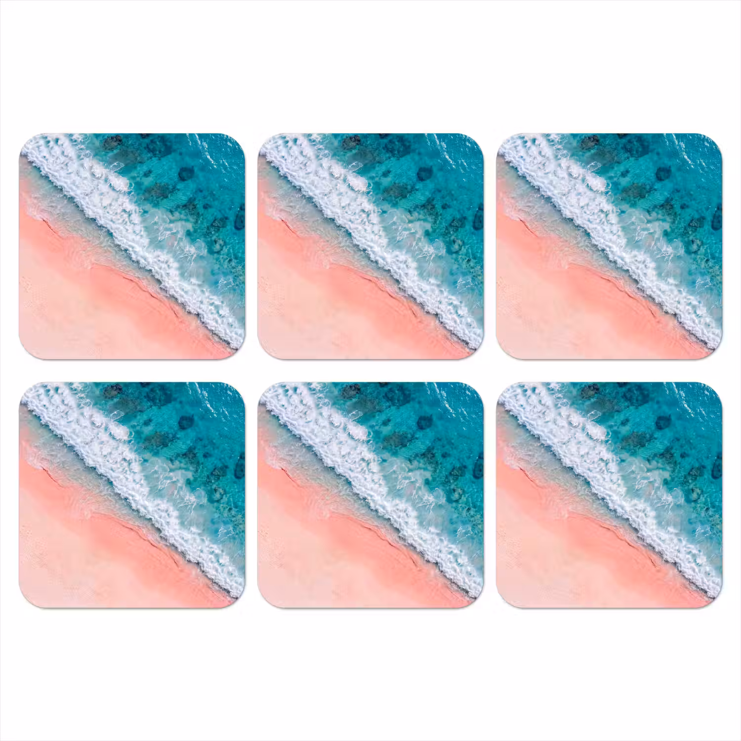 Strand - Oceaan - Golven - Roze Zand - Natuur onderzetter kurk middel -3d
