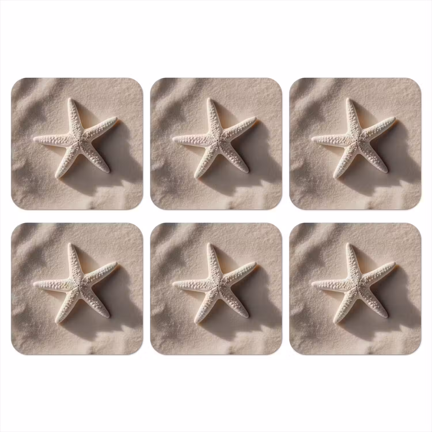 Strand - Zeester - Zand - Beige onderzetter kurk middel -3d