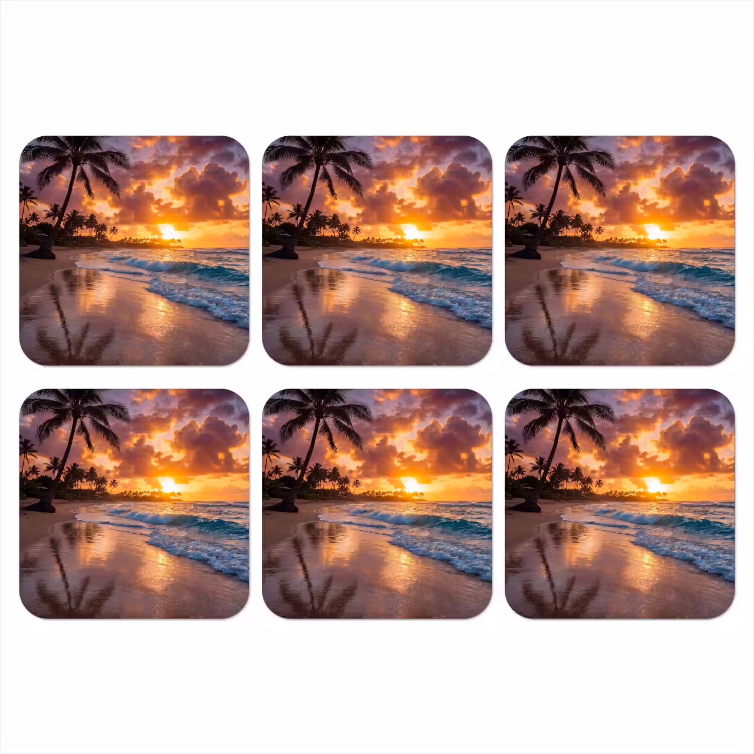 Strand - Zonsopgang - Tropisch - Natuur - Oranje onderzetter kurk middel -3d