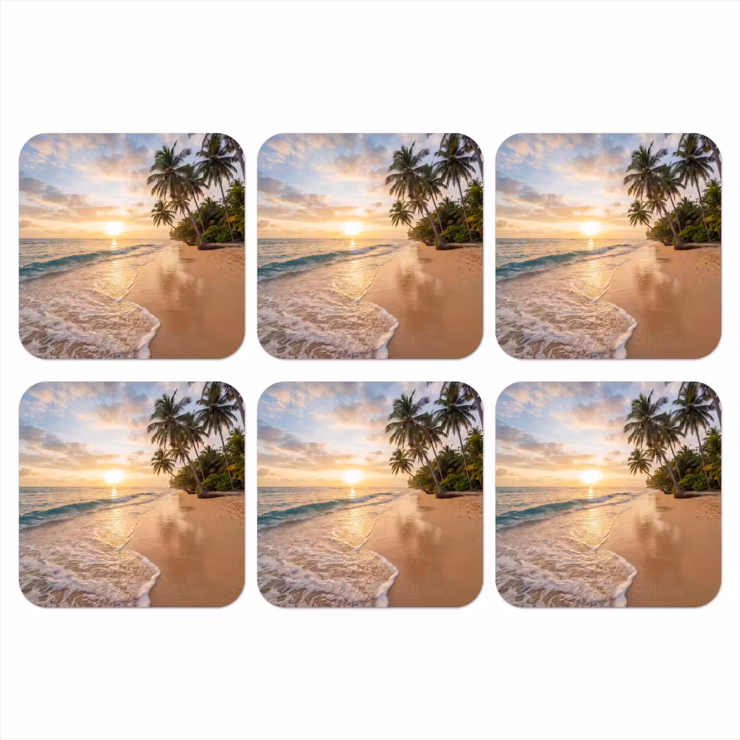 Strand - Zonsondergang - Tropisch - Natuur - Goud onderzetter kurk middel -3d