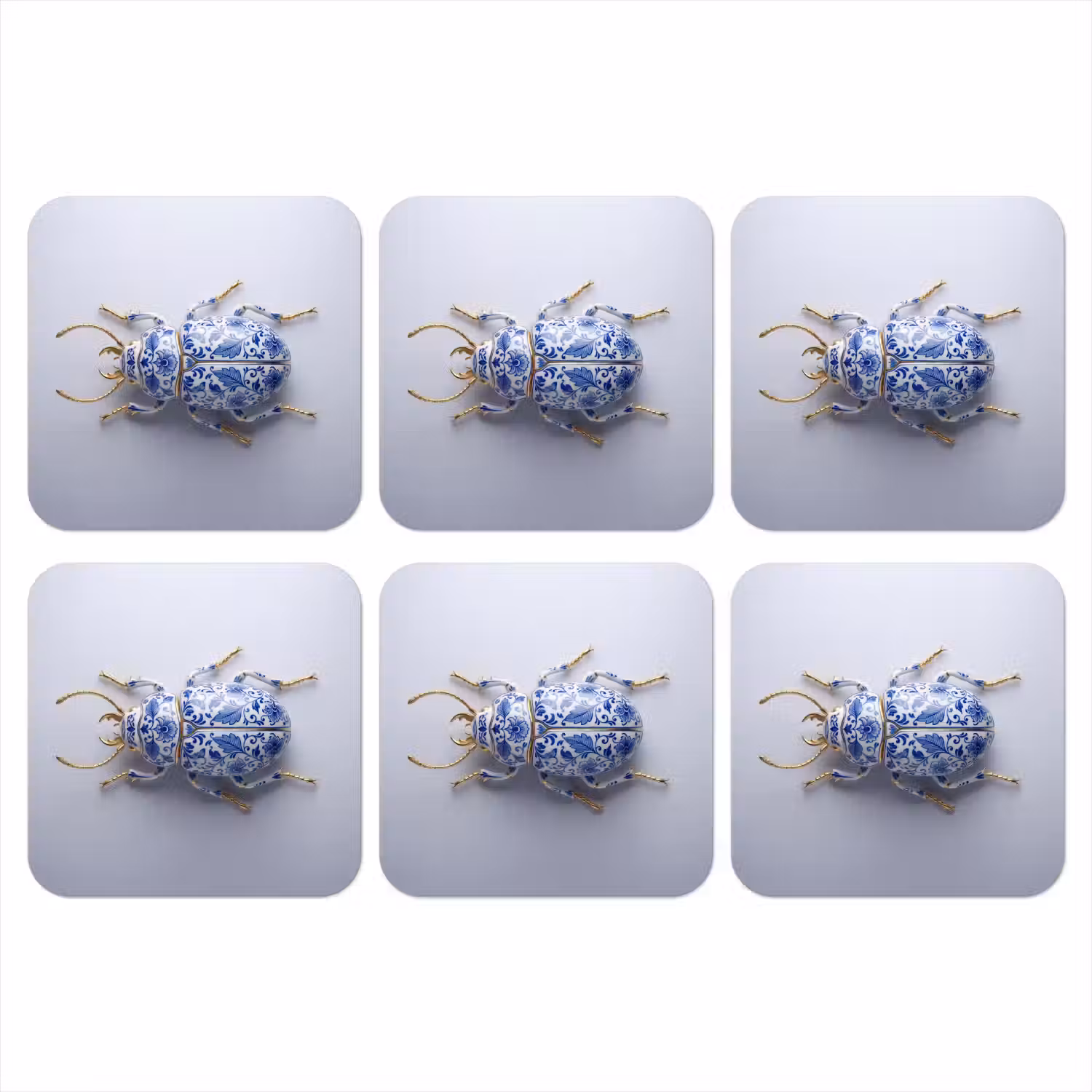 Kever - Delfts - Blauw - Goud onderzetter kurk middel -3d