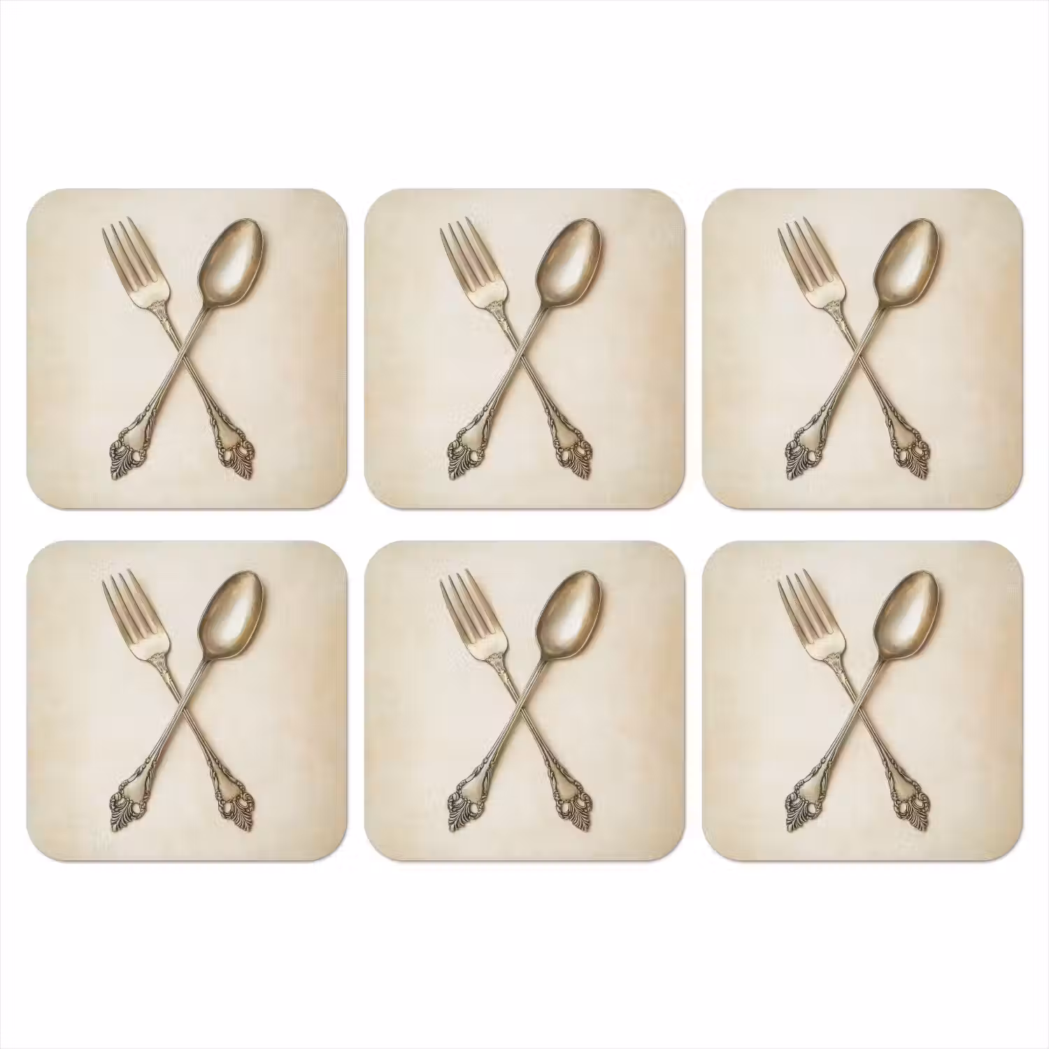 Beige - Vintage - Bestek onderzetter kurk middel -3d