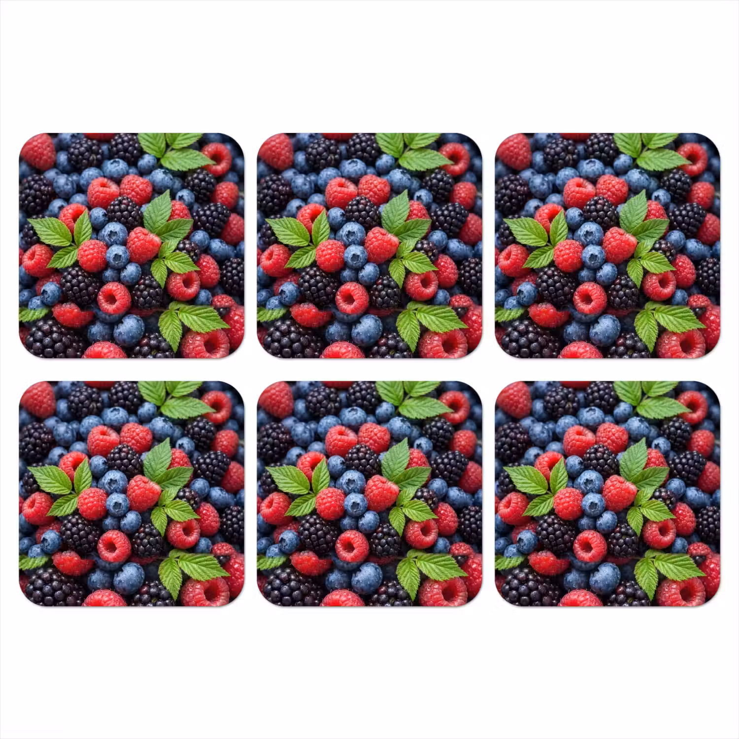 Bessen - Vers - Waterdruppels - Kleurrijk - Eten onderzetter kurk middel -3d