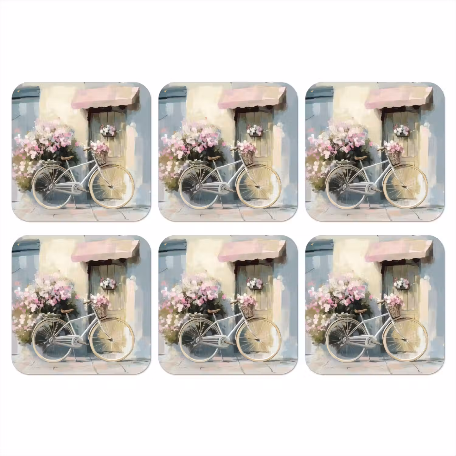 Fiets - Pastelkleuren - Bloemen onderzetter kurk middel -3d