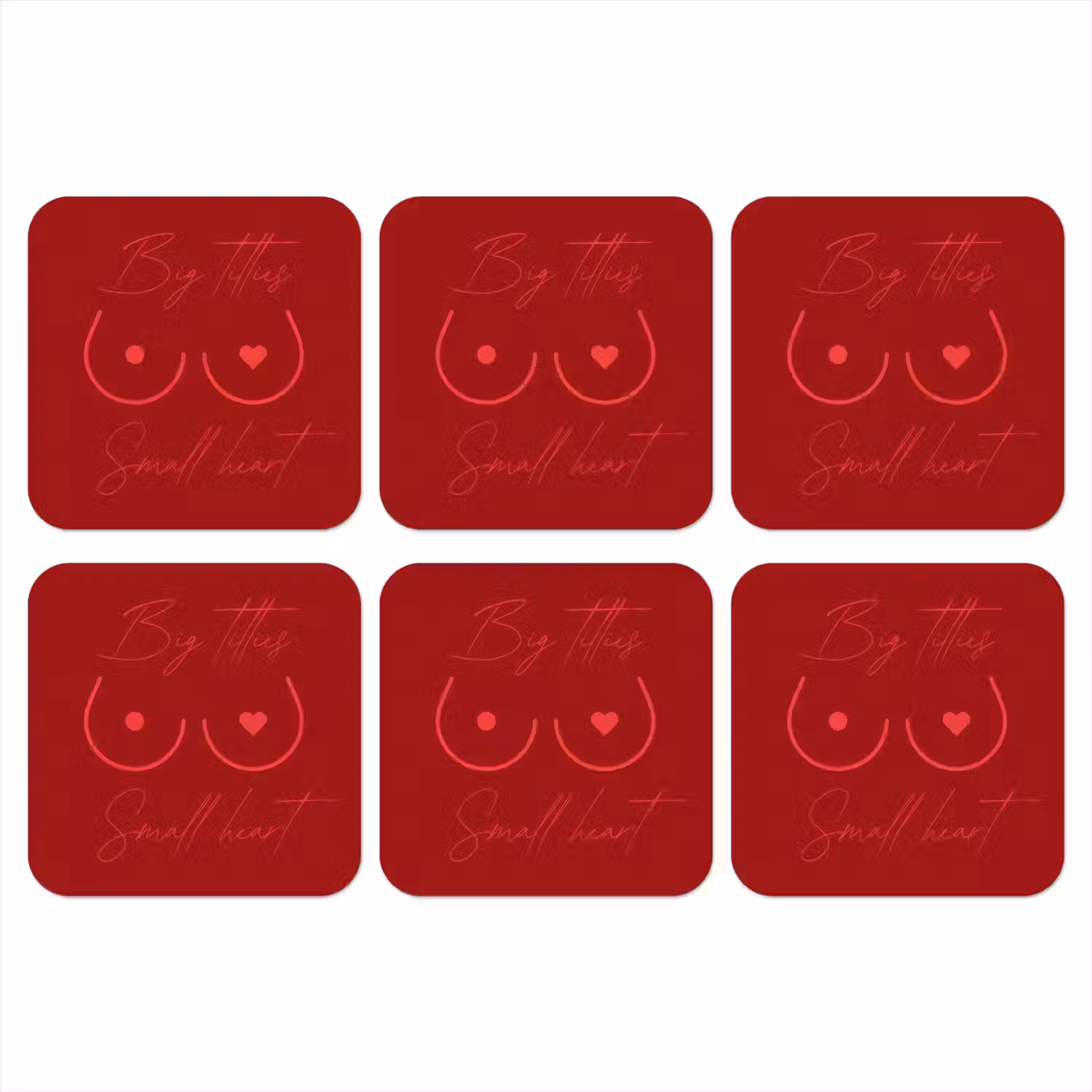 Big titties small heart - Rood - Hart onderzetter kurk middel -3d