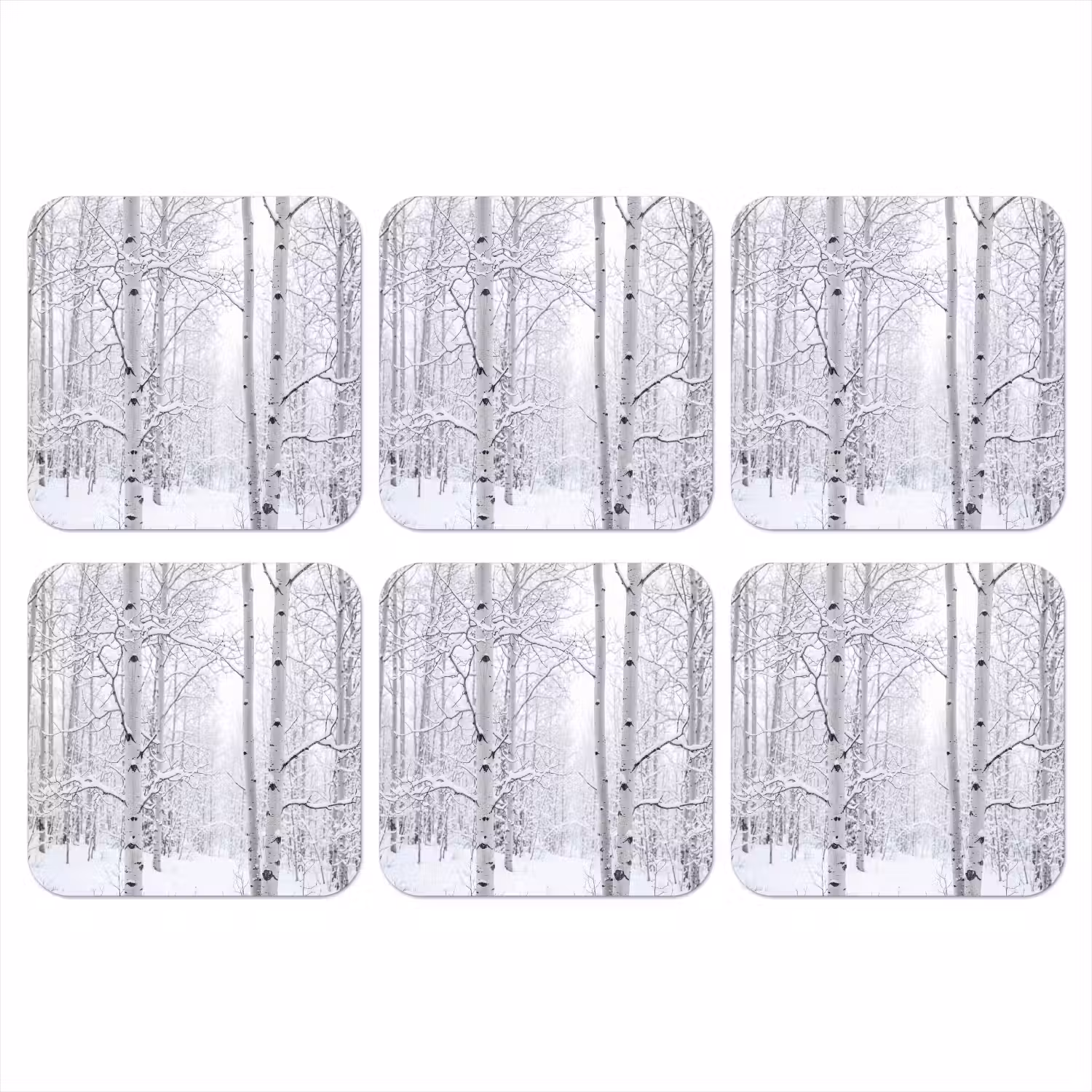 Berkenbomen - Sneeuw - Winter - Bos - Wit onderzetter kurk middel -3d