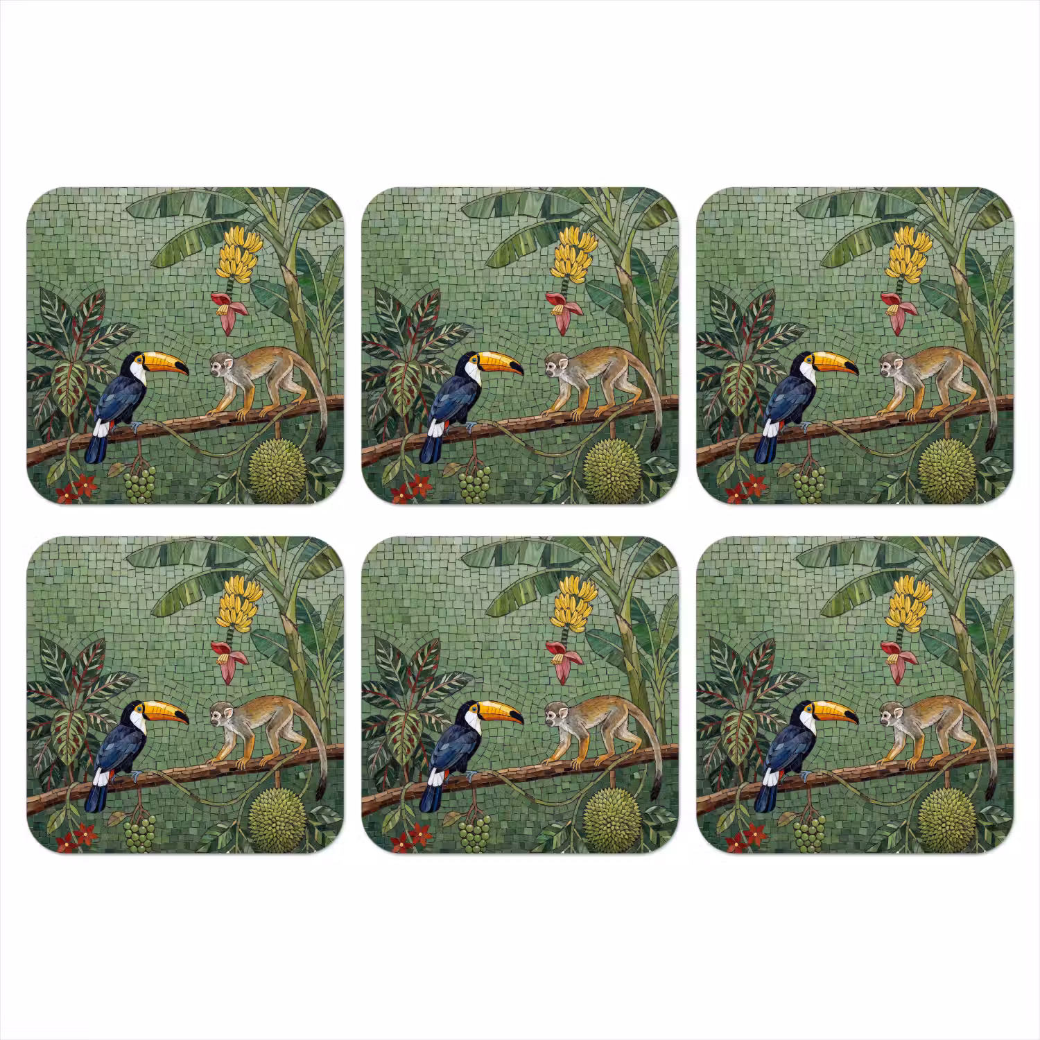 Vogel - Dier - Jungle - Mozaïek - Natuur onderzetter kurk middel -3d