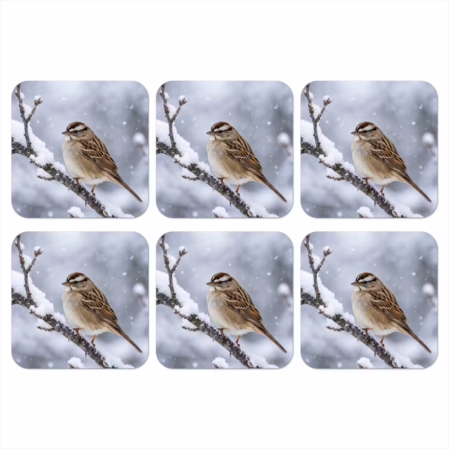 Vogel - Tak - Sneeuw - Winter onderzetter kurk middel -3d