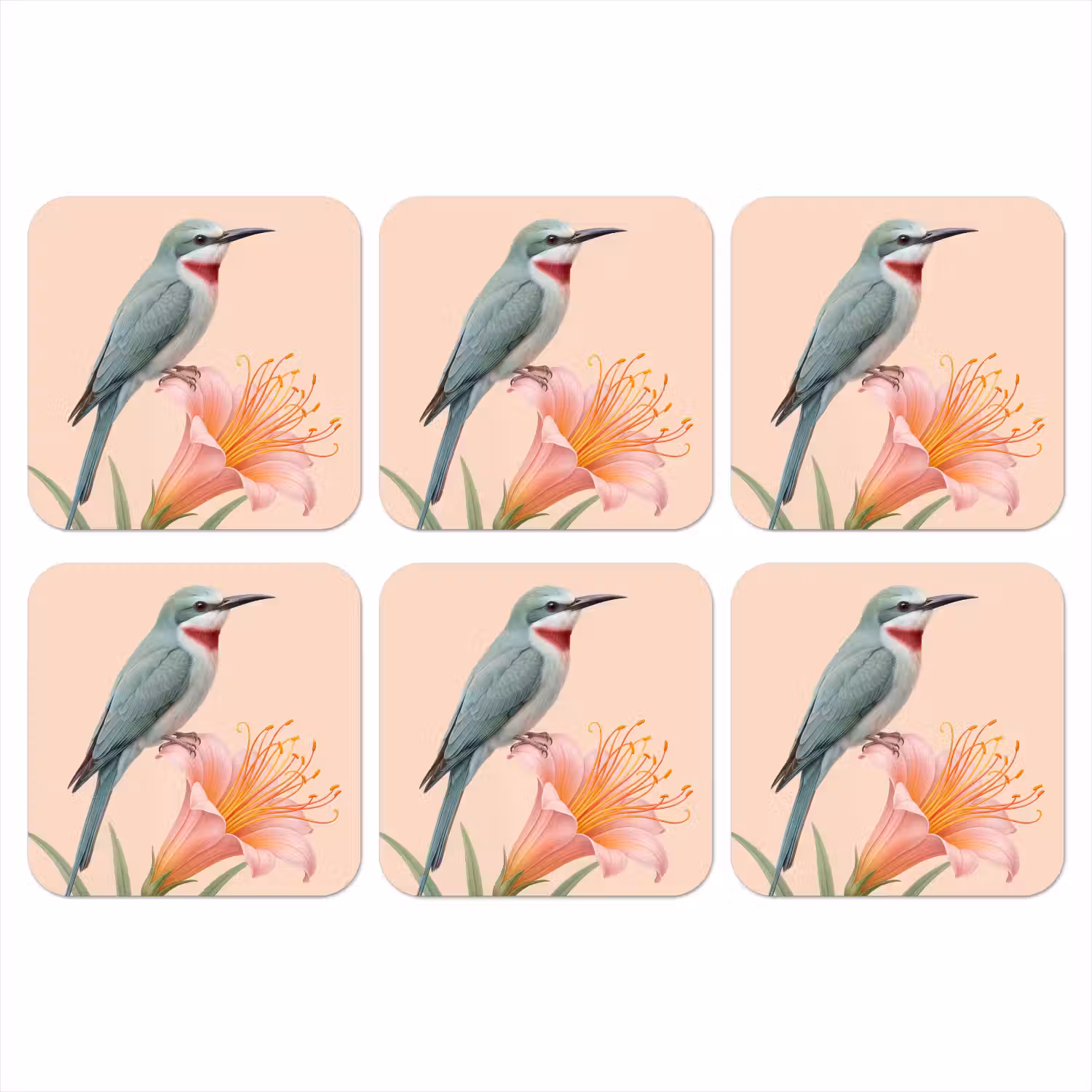 Vogel - Bloem - Natuur - Roze onderzetter kurk middel -3d