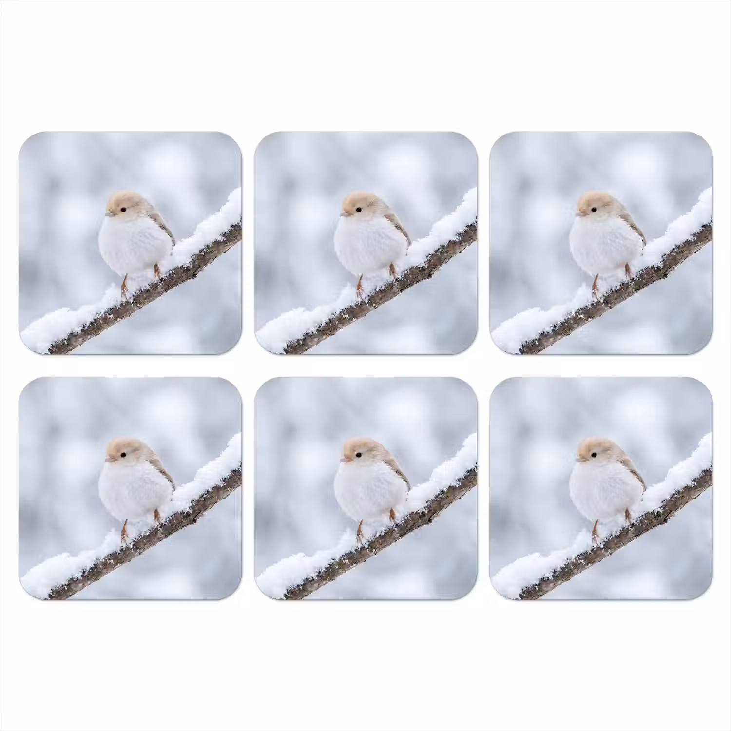 Vogeltje - Sneeuw - Tak - Winter - Zacht onderzetter kurk middel -3d