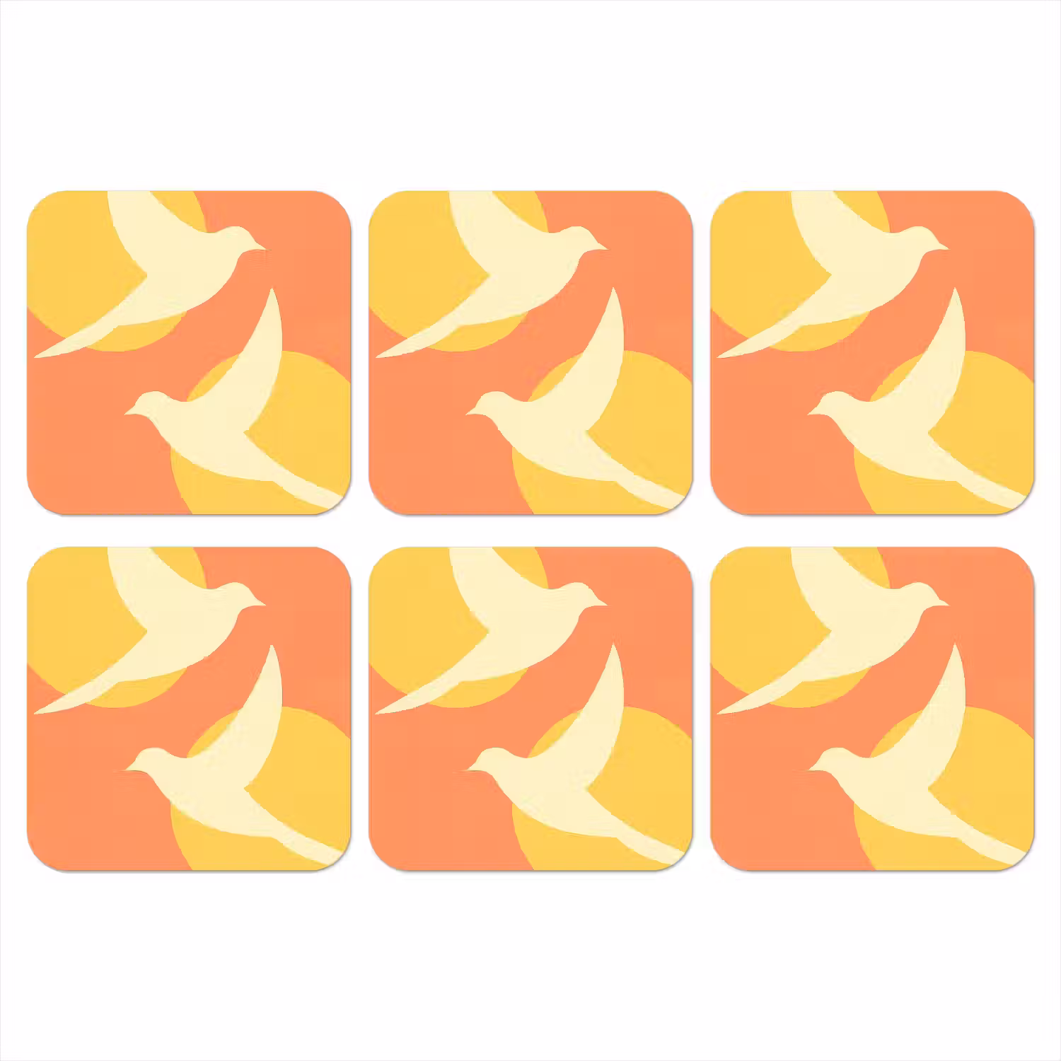Vogels - Cirkels - Geel onderzetter kurk middel -3d