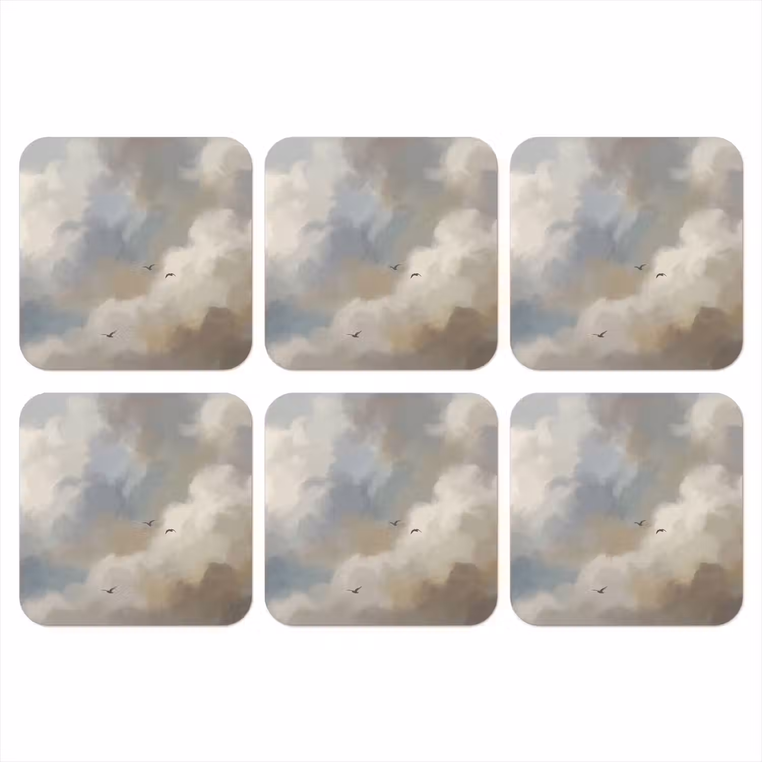 Vogel - Wolken - Natuur - Modern - Grijs onderzetter kurk middel -3d