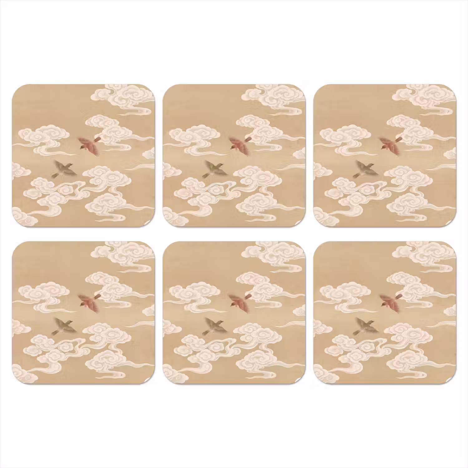 Vogels - Vliegen - Beige onderzetter kurk middel -3d