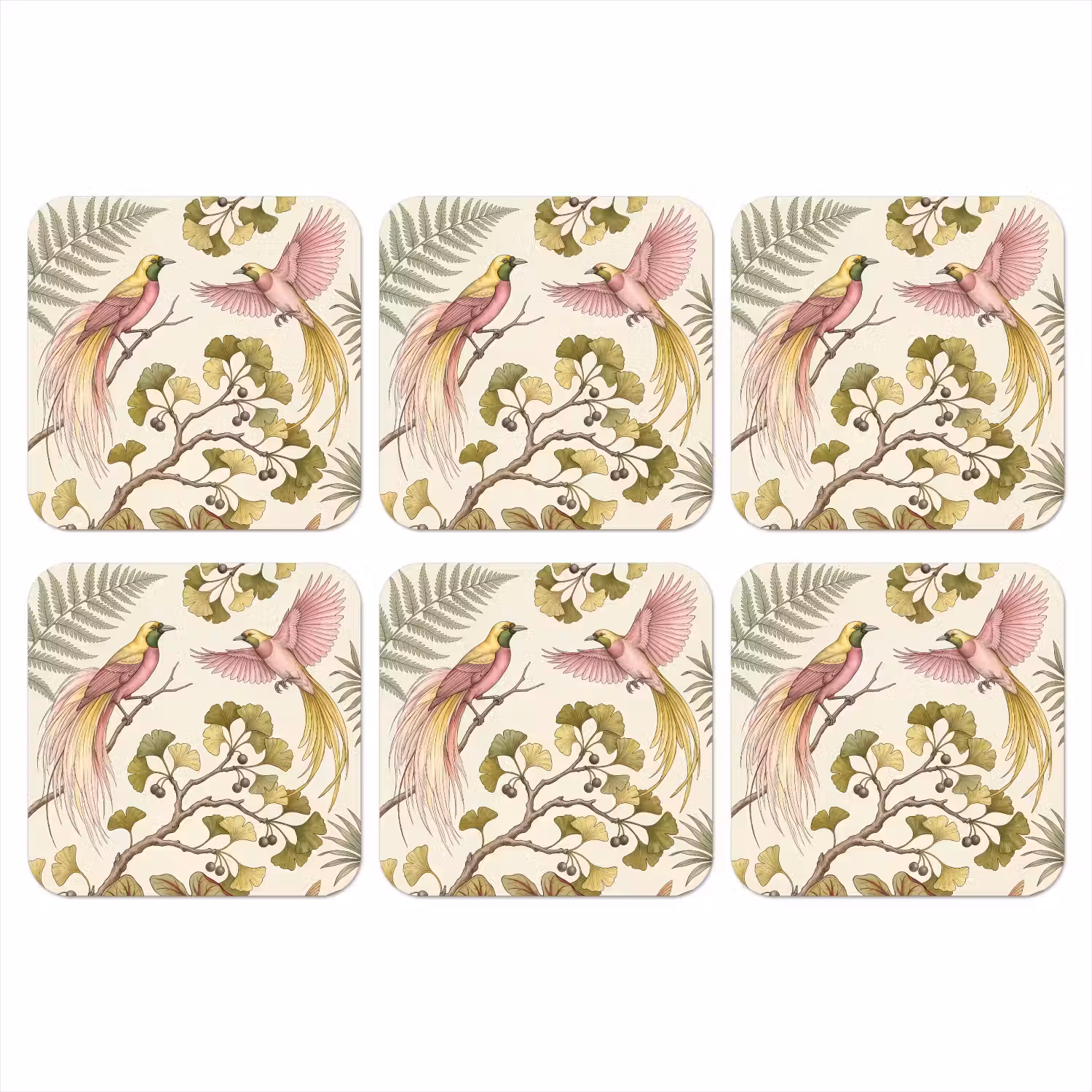 Vogels - Tropisch - Botanisch - Roze onderzetter kurk middel -3d