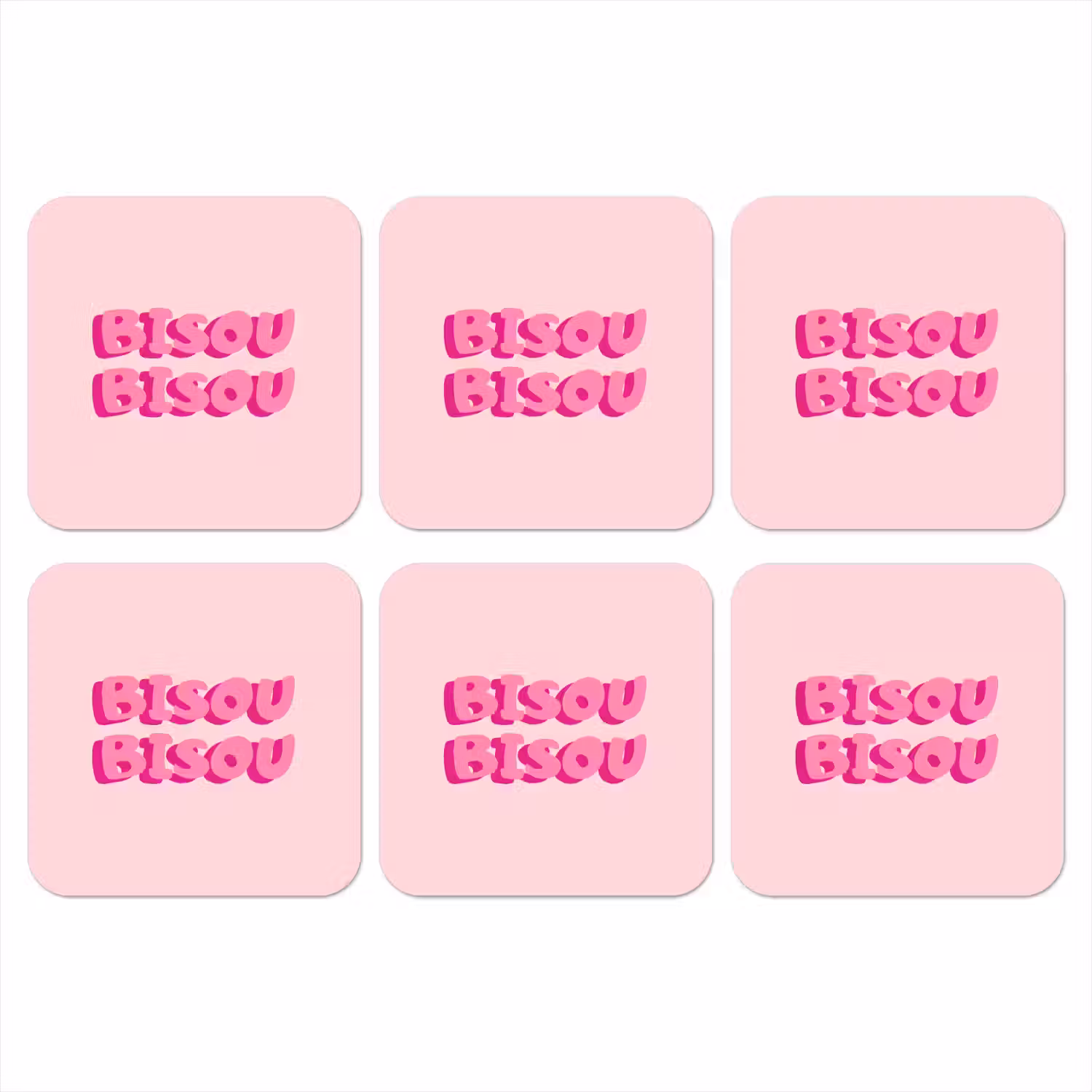 Bisou - Roze - Dikke letters onderzetter kurk middel -3d