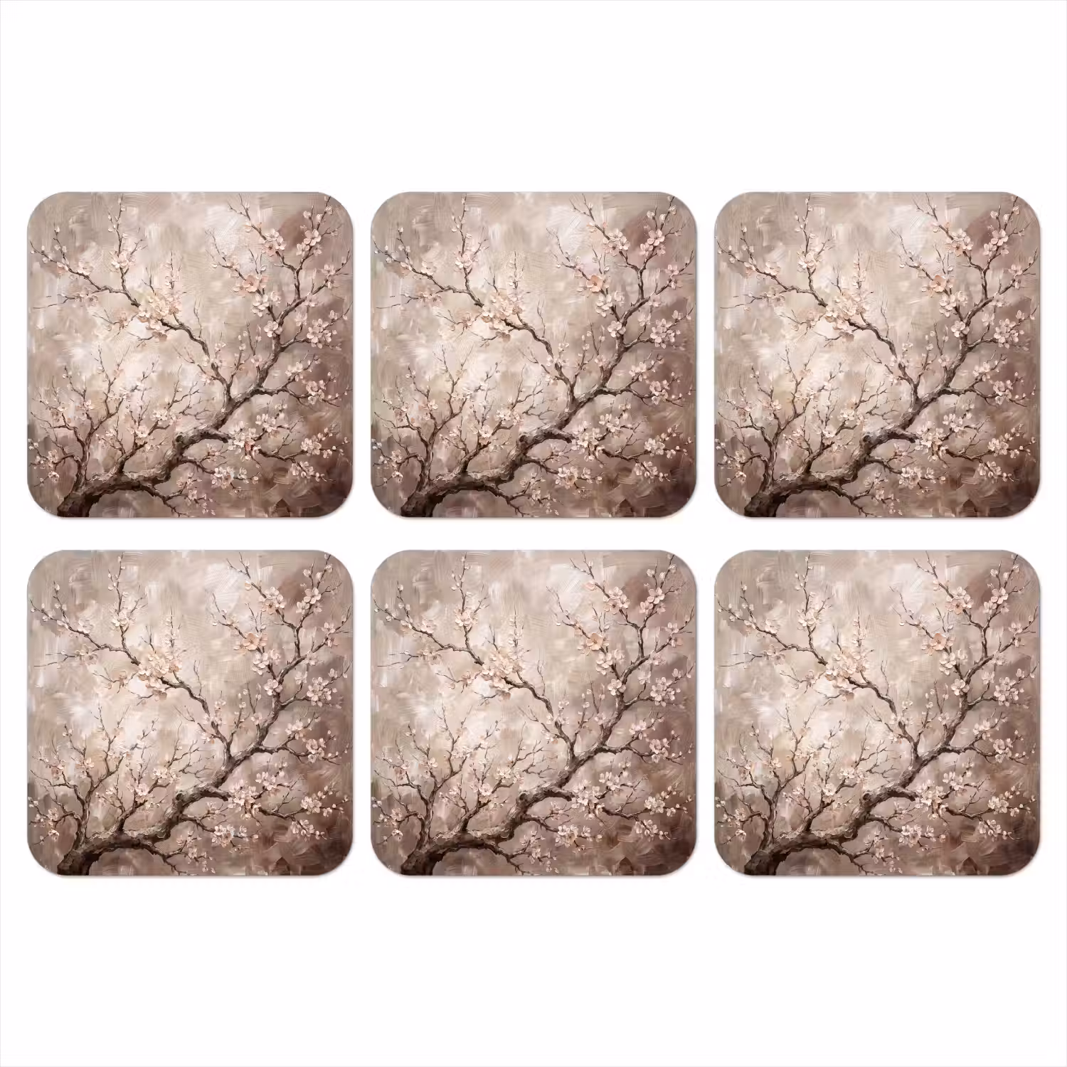 Bloesem - Takken - Schilderij - Beige - Serene onderzetter kurk middel -3d