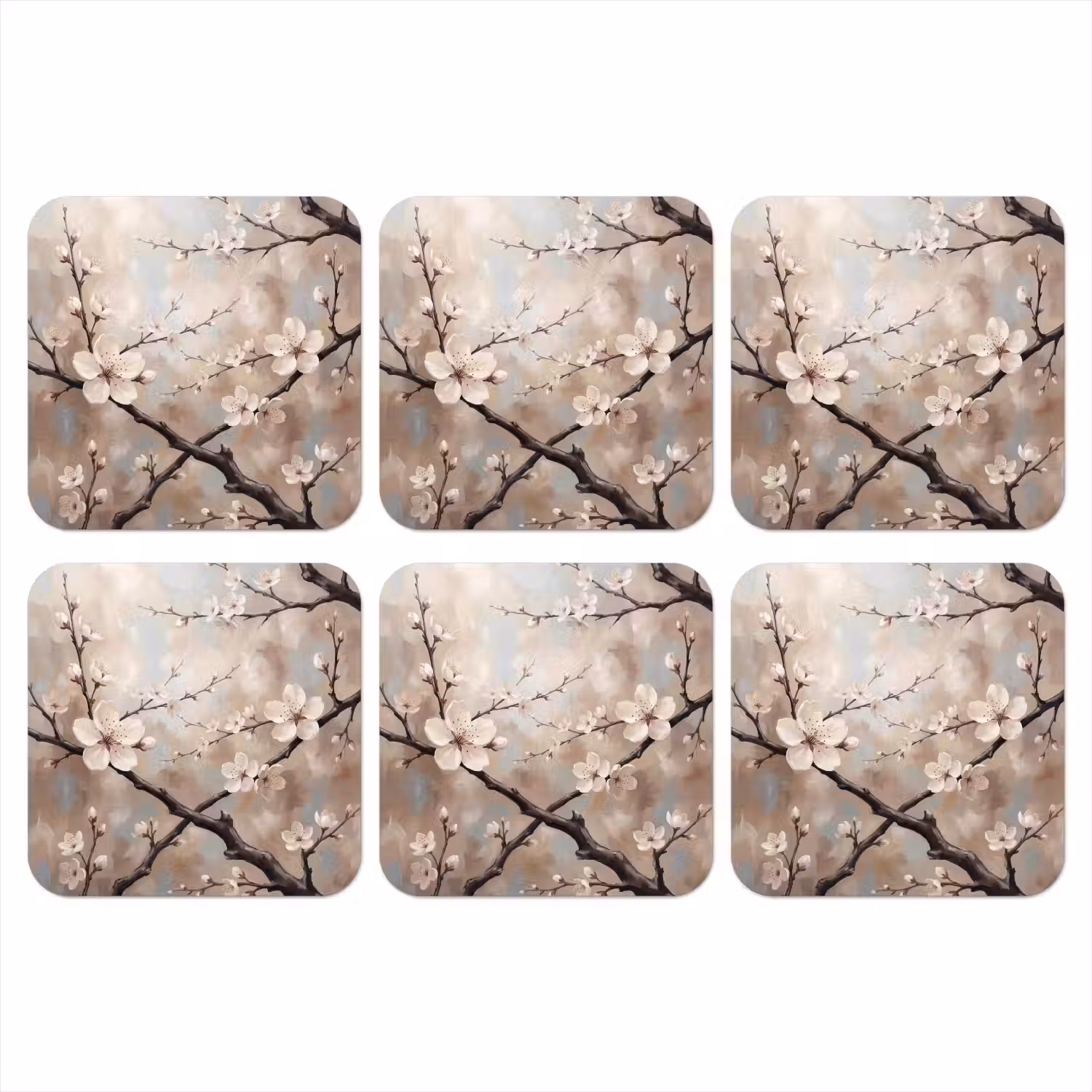 Bloesem - Takken - Schilderij - Beige - Serene onderzetter kurk middel -3d