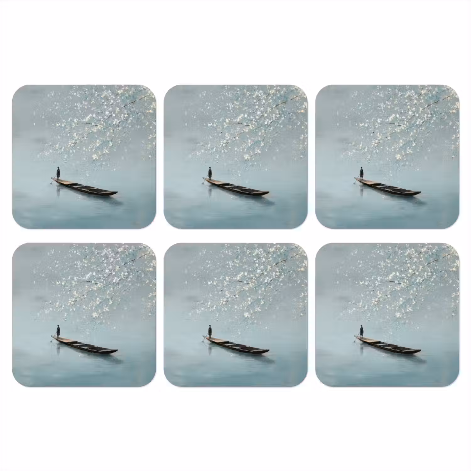 Bloesems - Minimalistisch - Wateroppervlak - Boot onderzetter kurk middel -3d