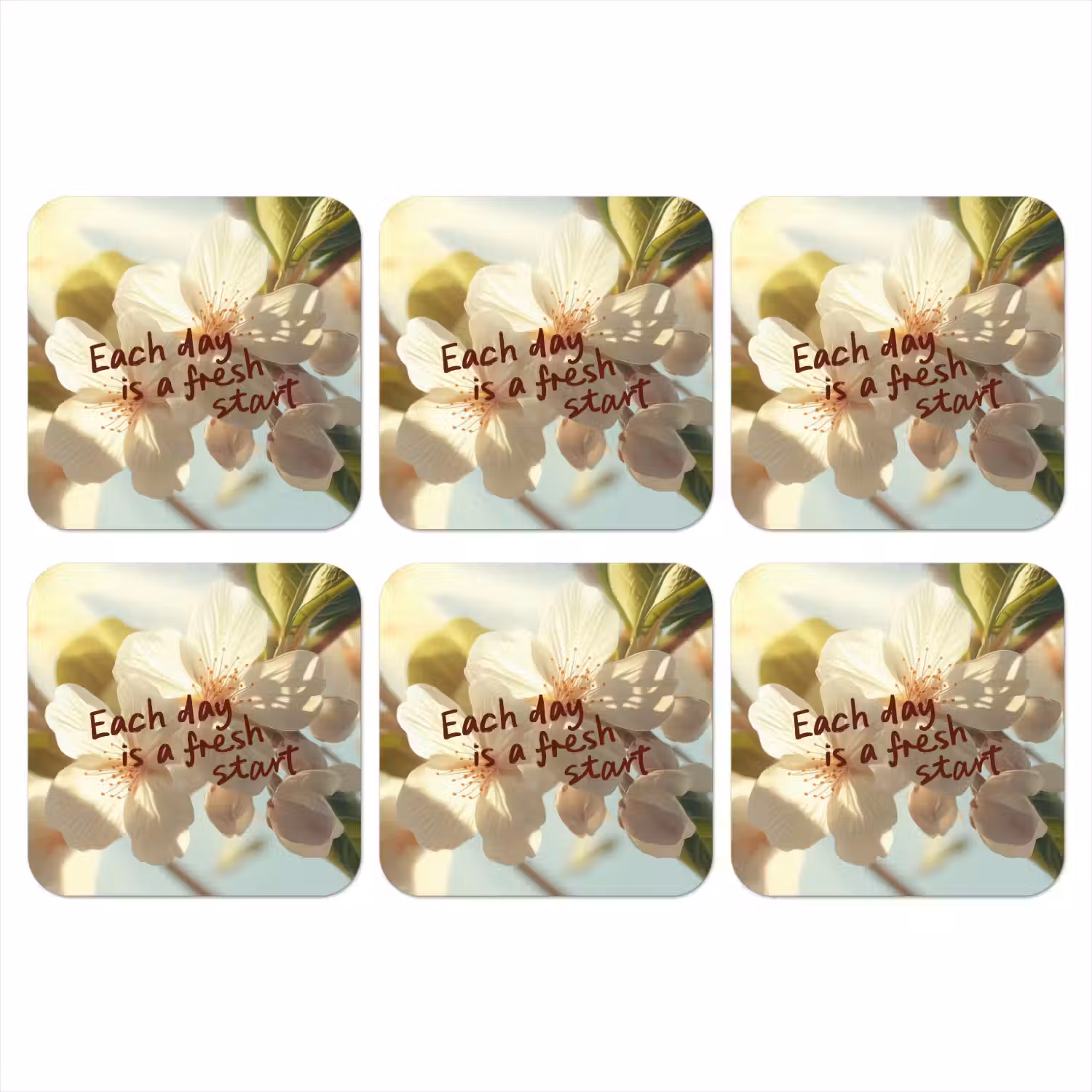 Bloesems - Zonlicht - Quote - Wit onderzetter kurk middel -3d